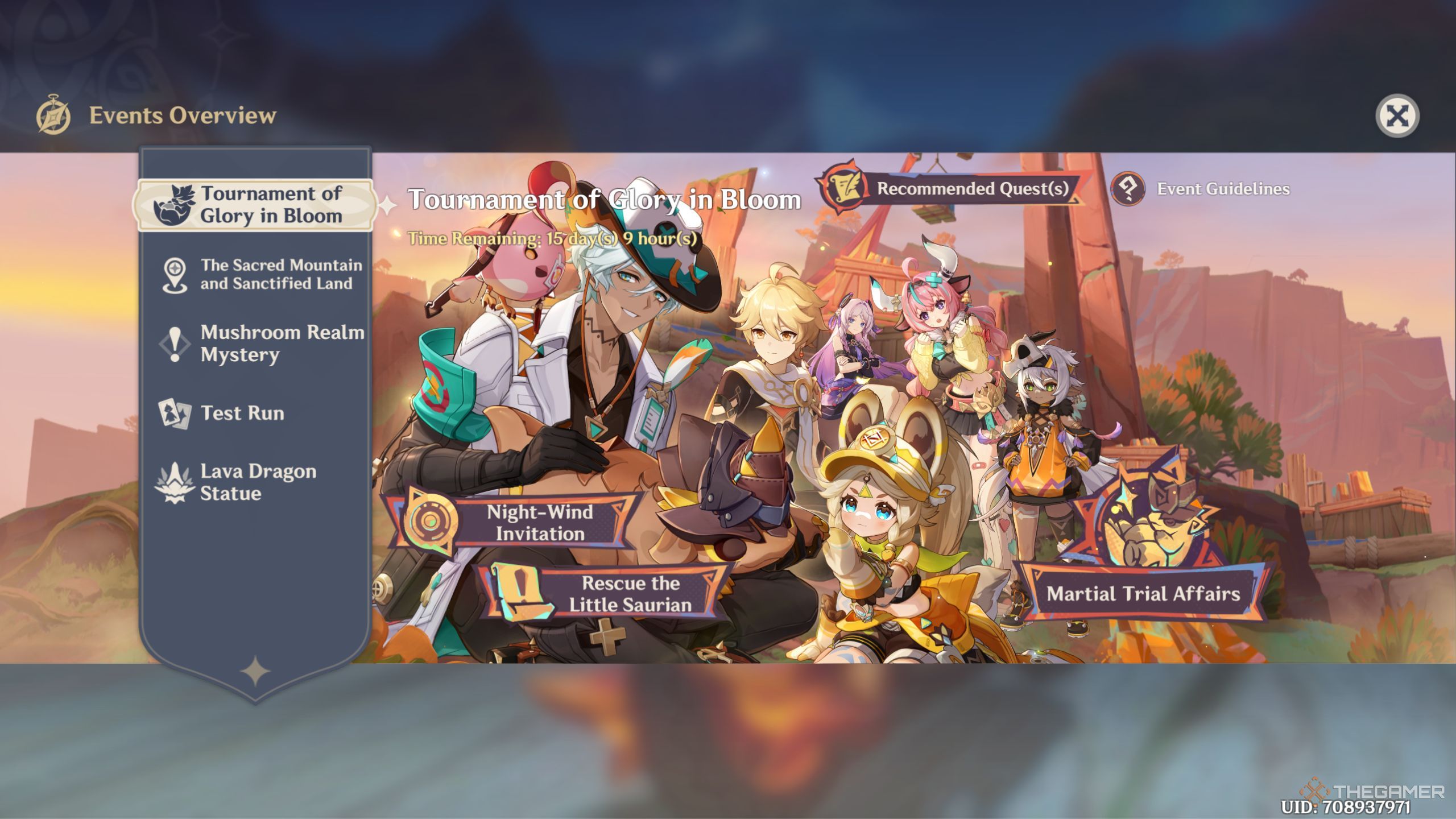Genshin Impact Tournament of glory in bloom event screen.