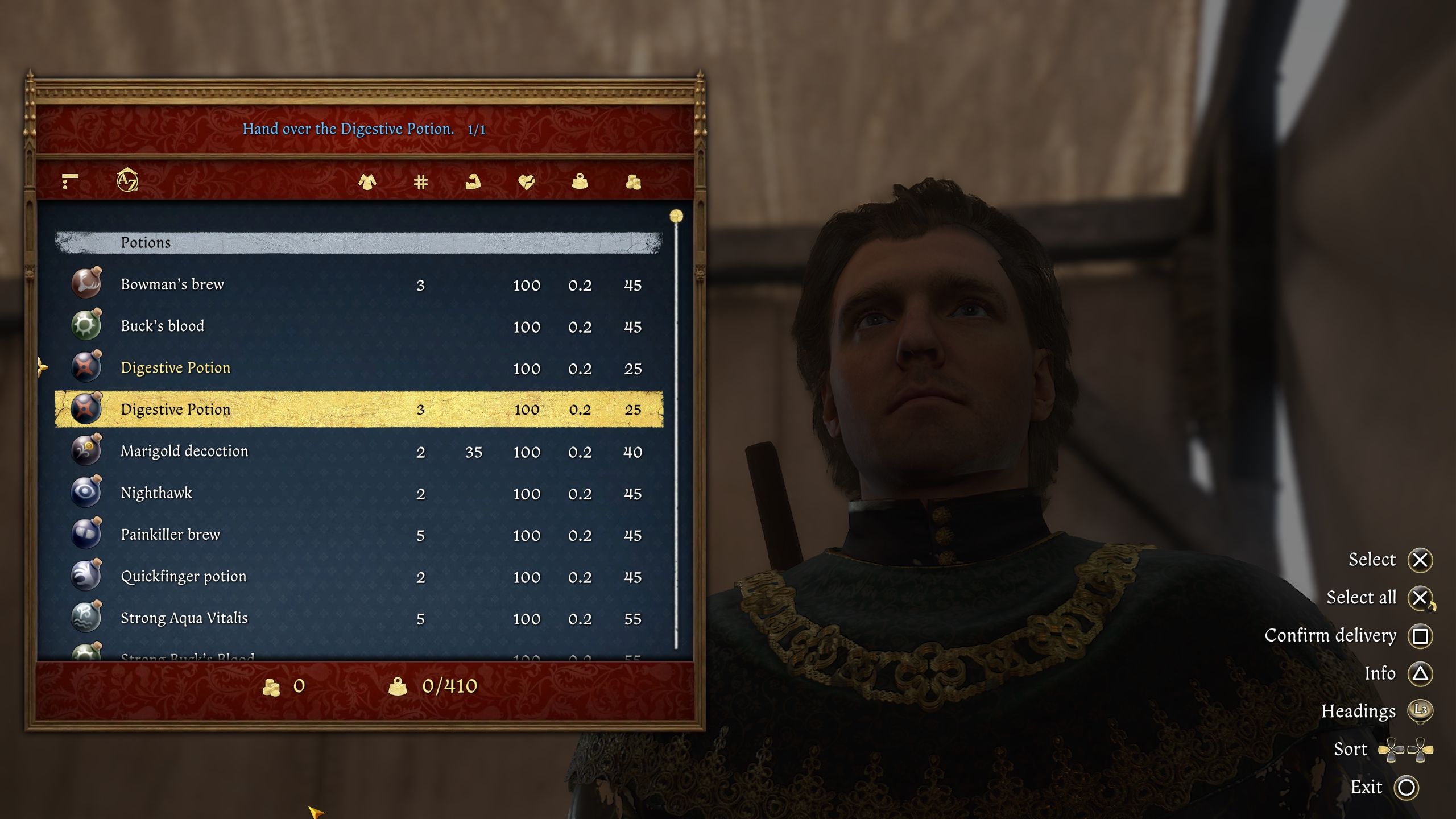 Henry about to give the digestive potion to Black - kcd2