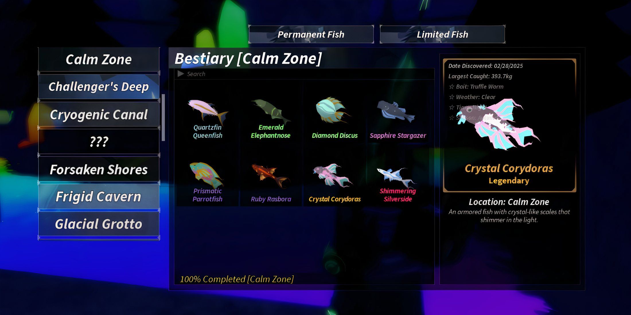 how to complete calm zone bestiary in fisch 