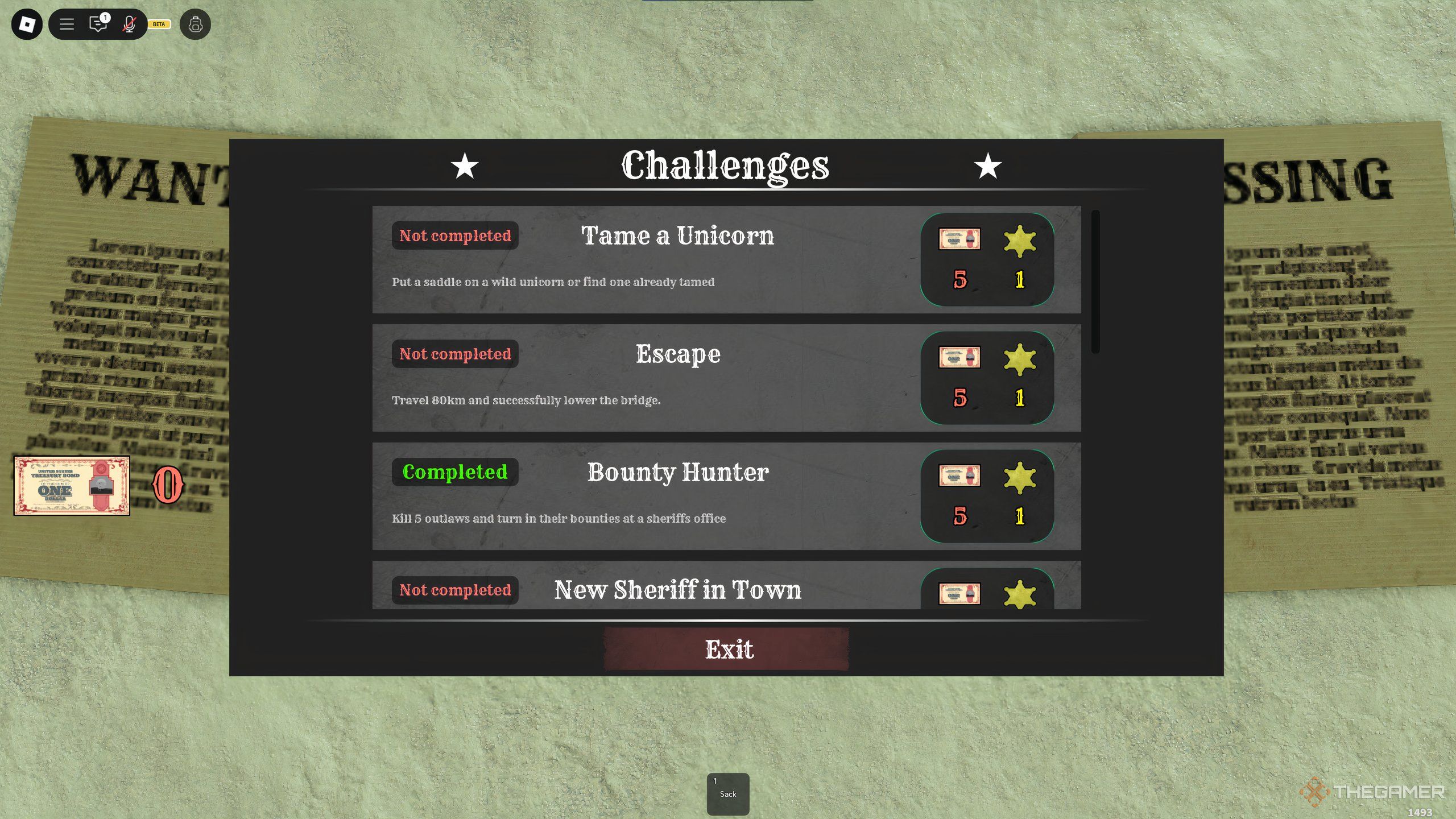 The challenges on the Challenge Board, in the lobby of Dead Rails on Roblox.