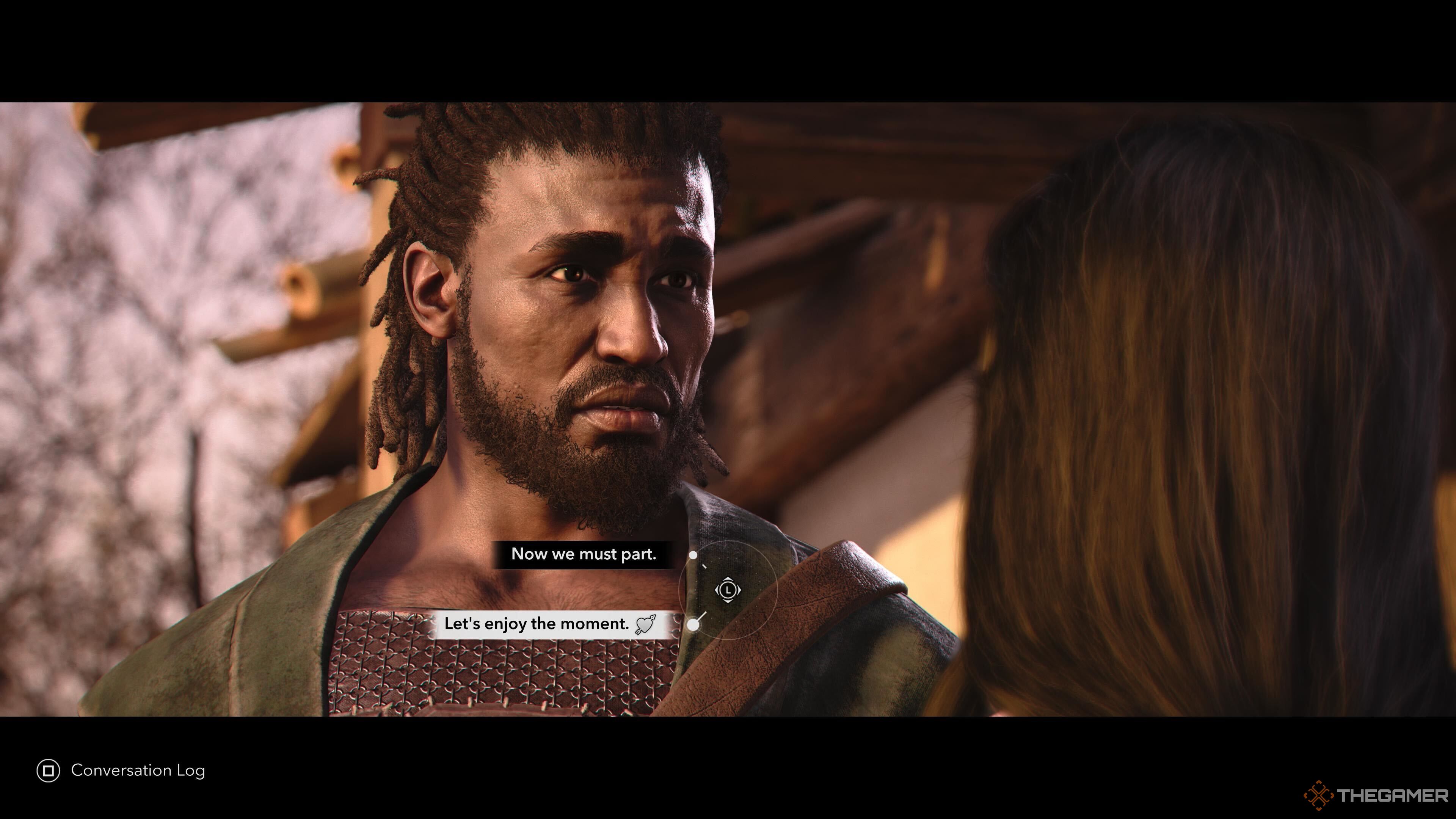 Yasuke about to romance Lady Oichi in Assassin's Creed Shadows.
