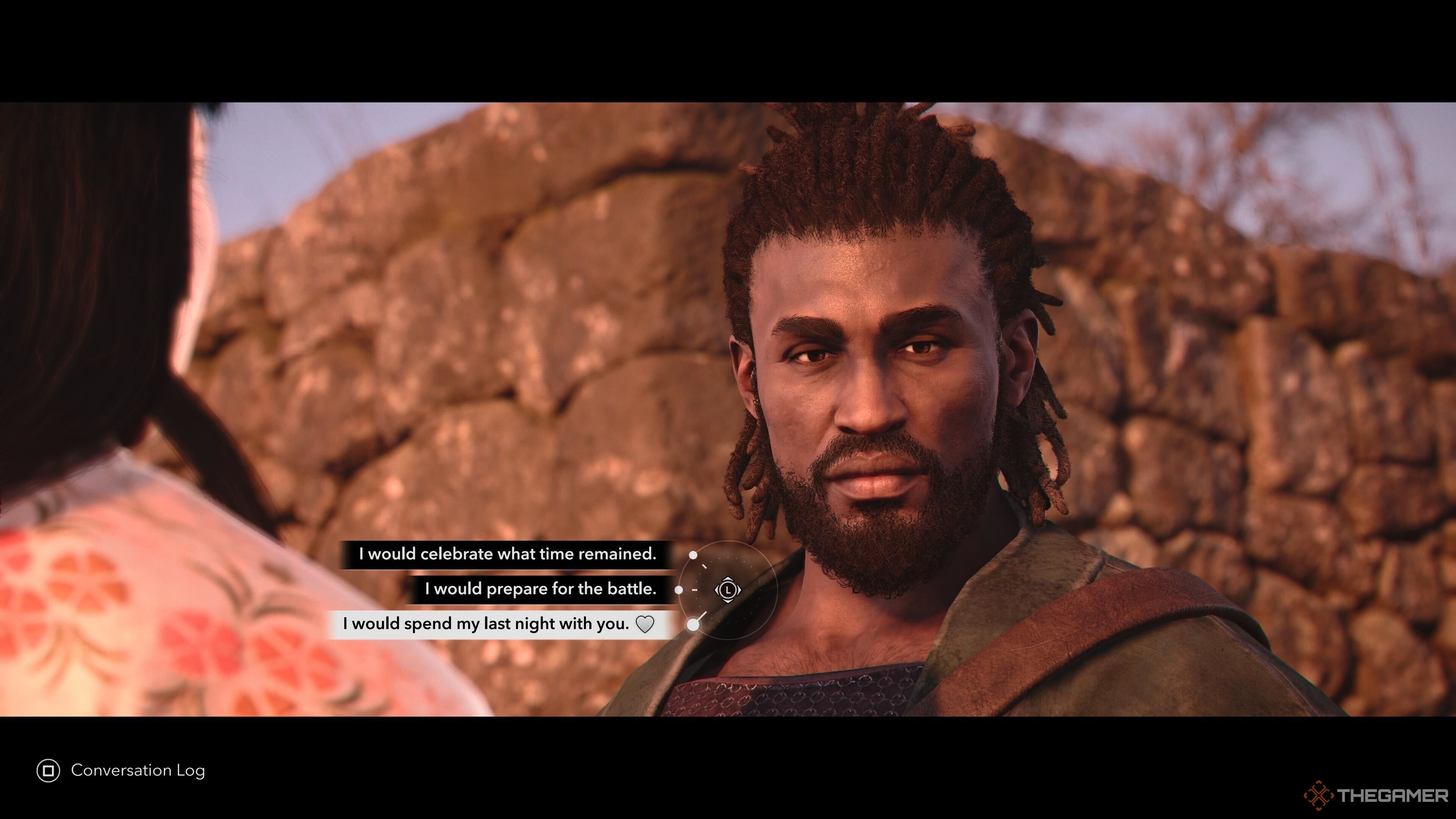 Yasuke flirting with Lady Oichi in A Prayer For Omi.