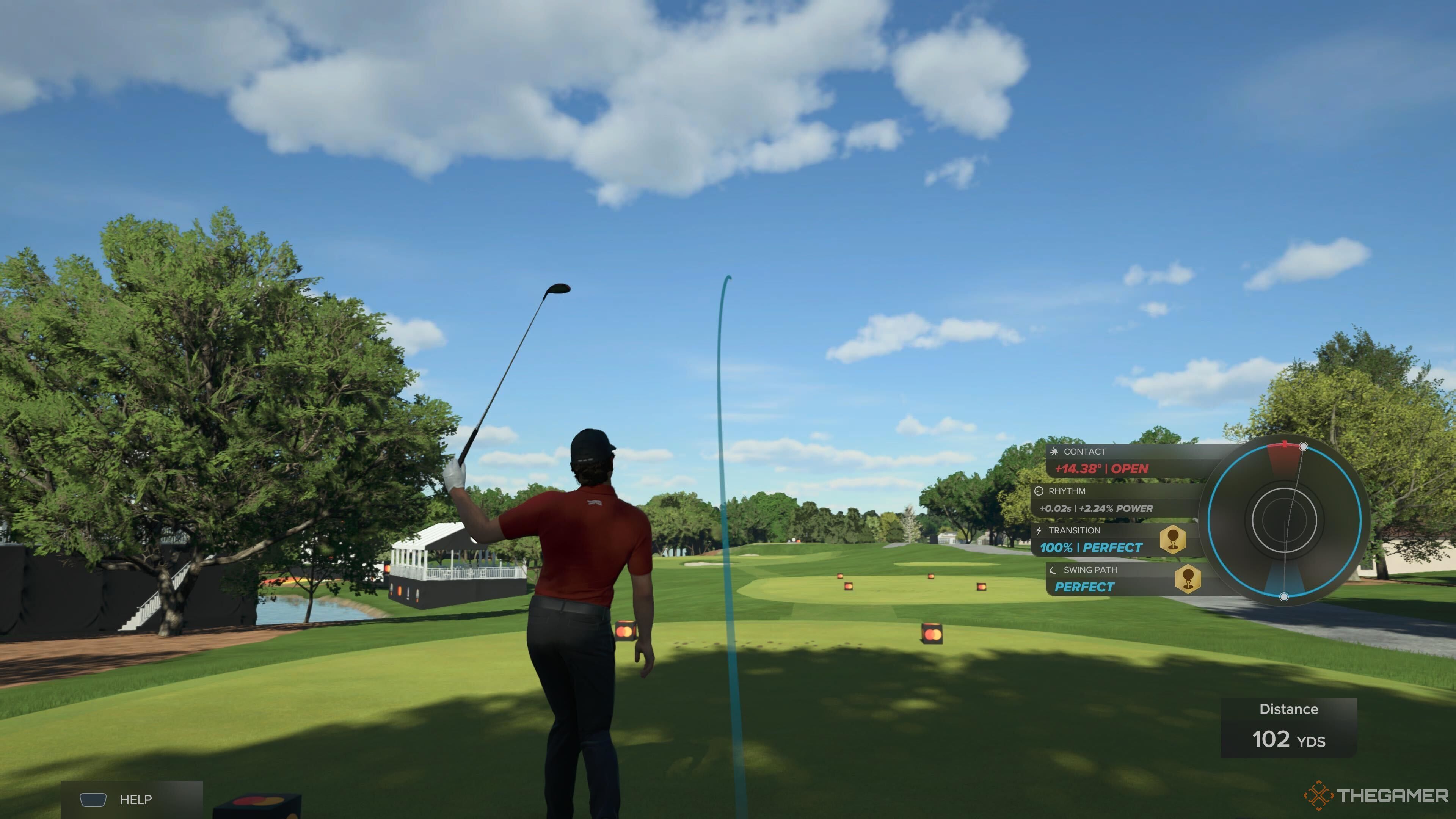 A ball mid flight in front of a player in PGA Tour 2K25.