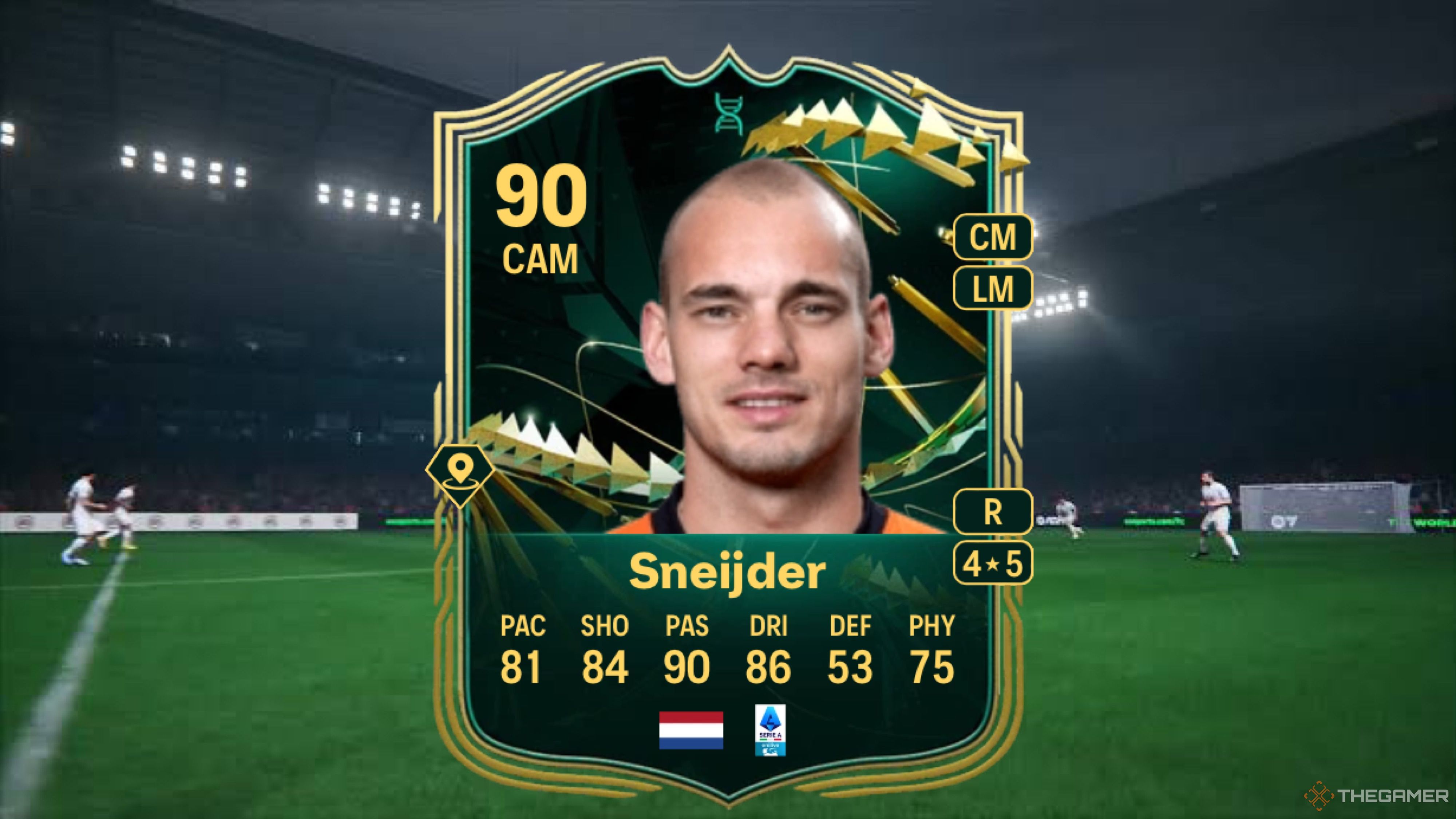 Image showing Sneijder card against a faded pitch background.