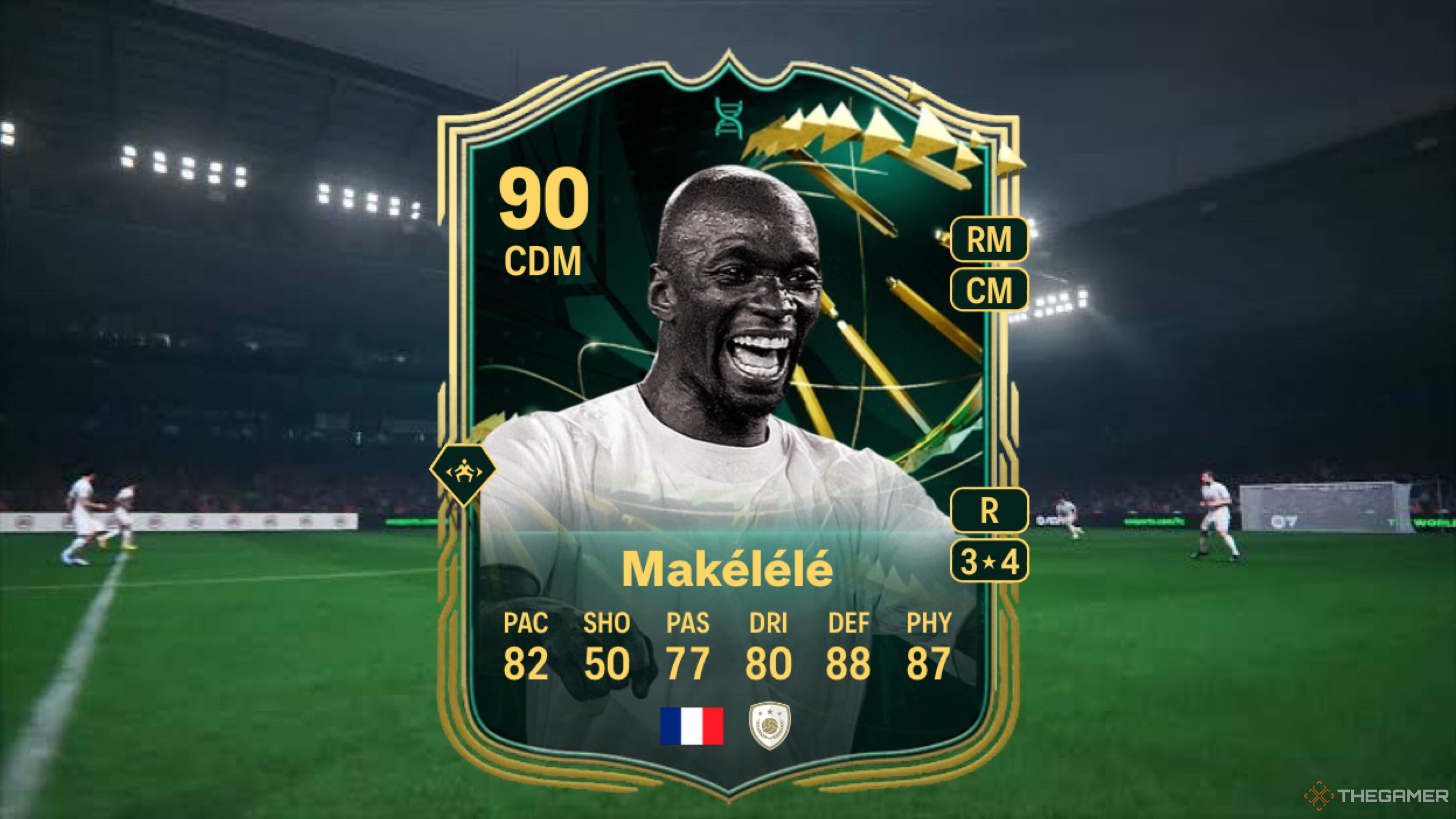 Image showing Makélélé card against a faded pitch background.