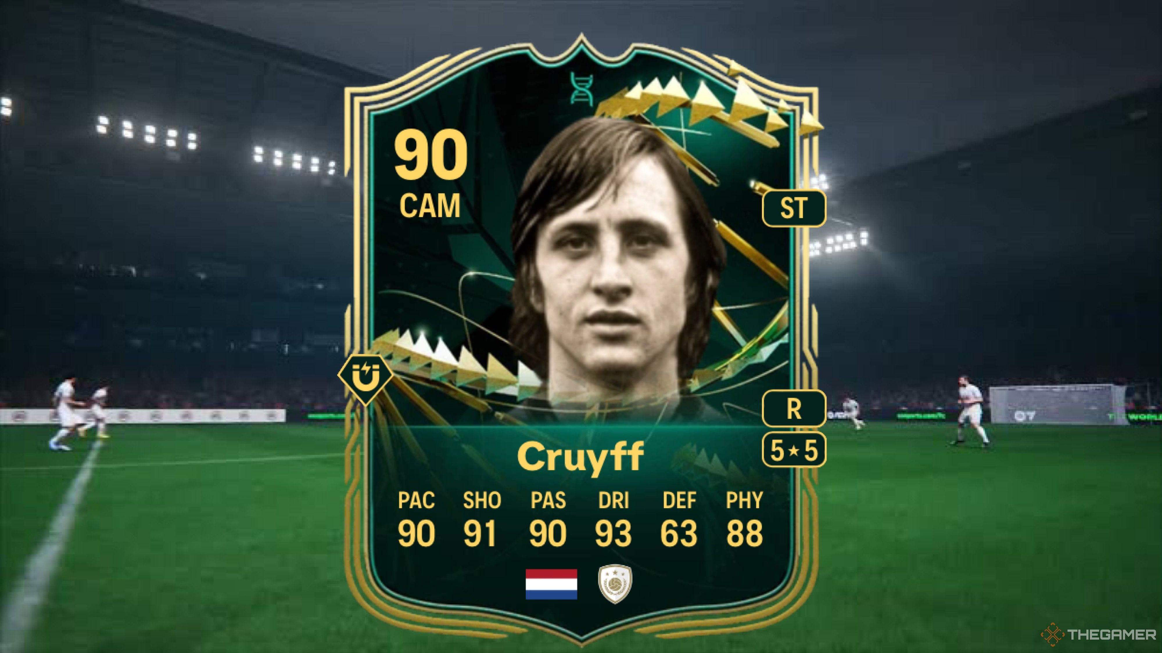 Image showing Cruyff card against a faded pitch background.