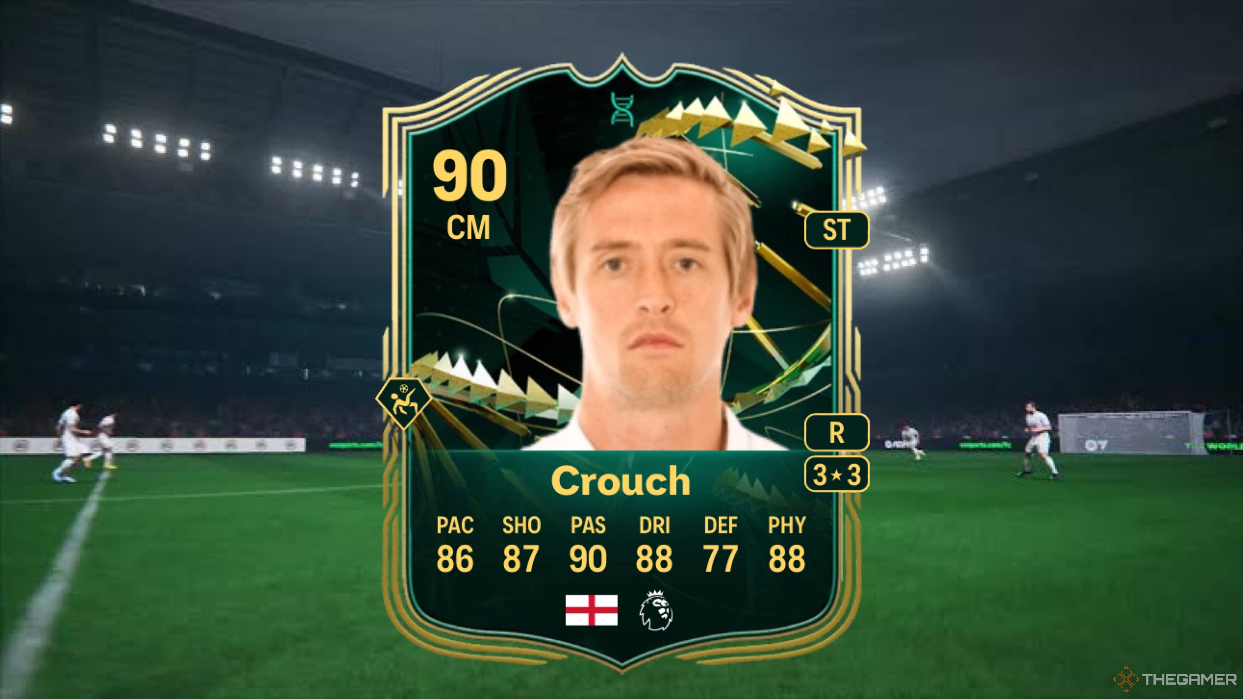 Image showing Crouch card against a faded pitch background.