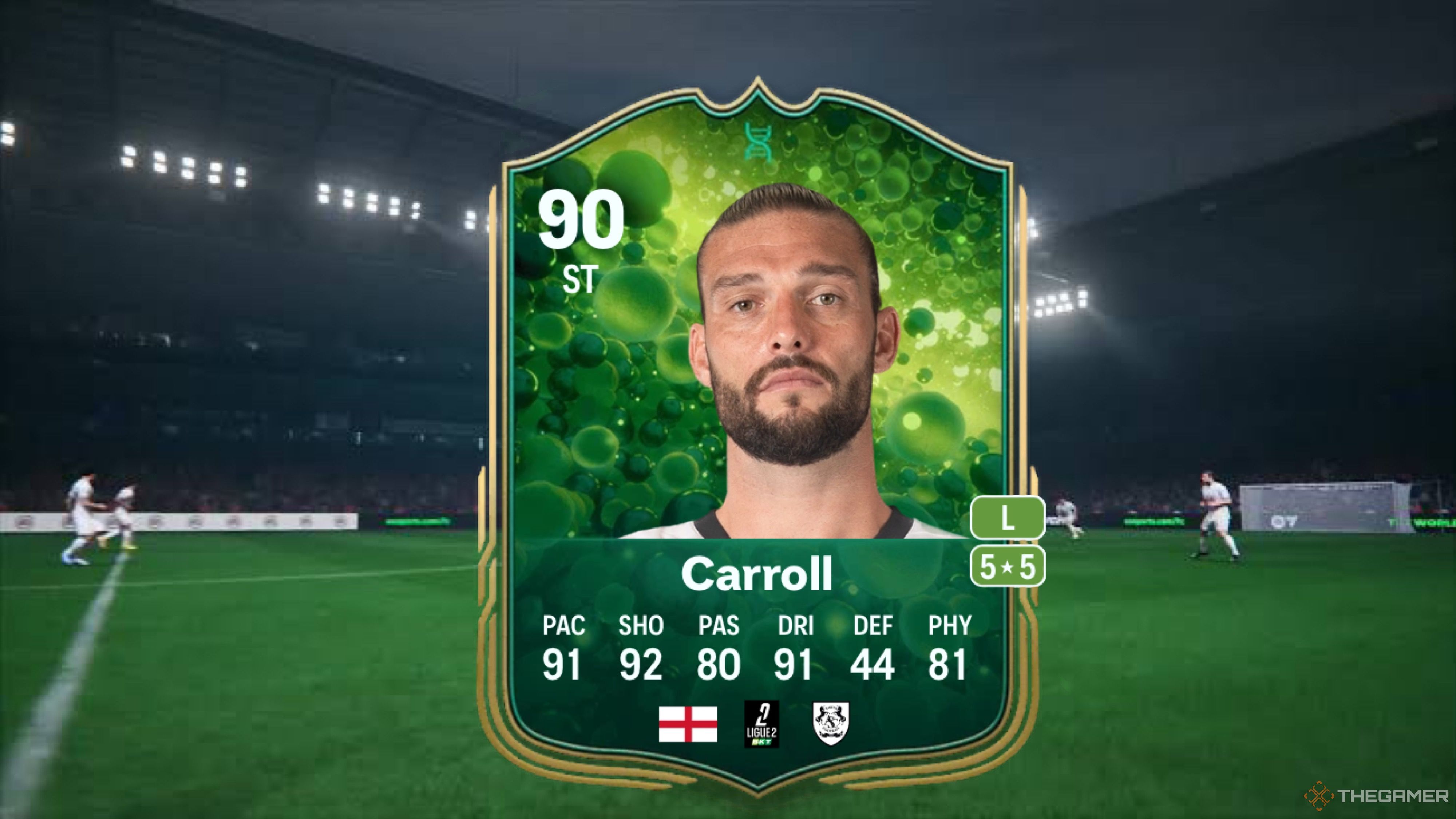 Image showing Carroll card against a faded pitch background.