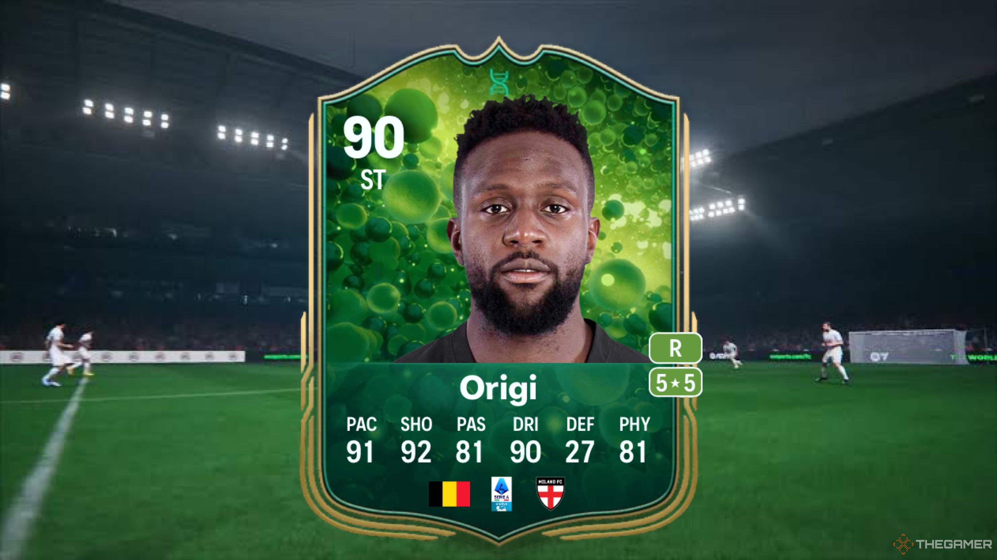 Image showing Origi card against a faded pitch background.