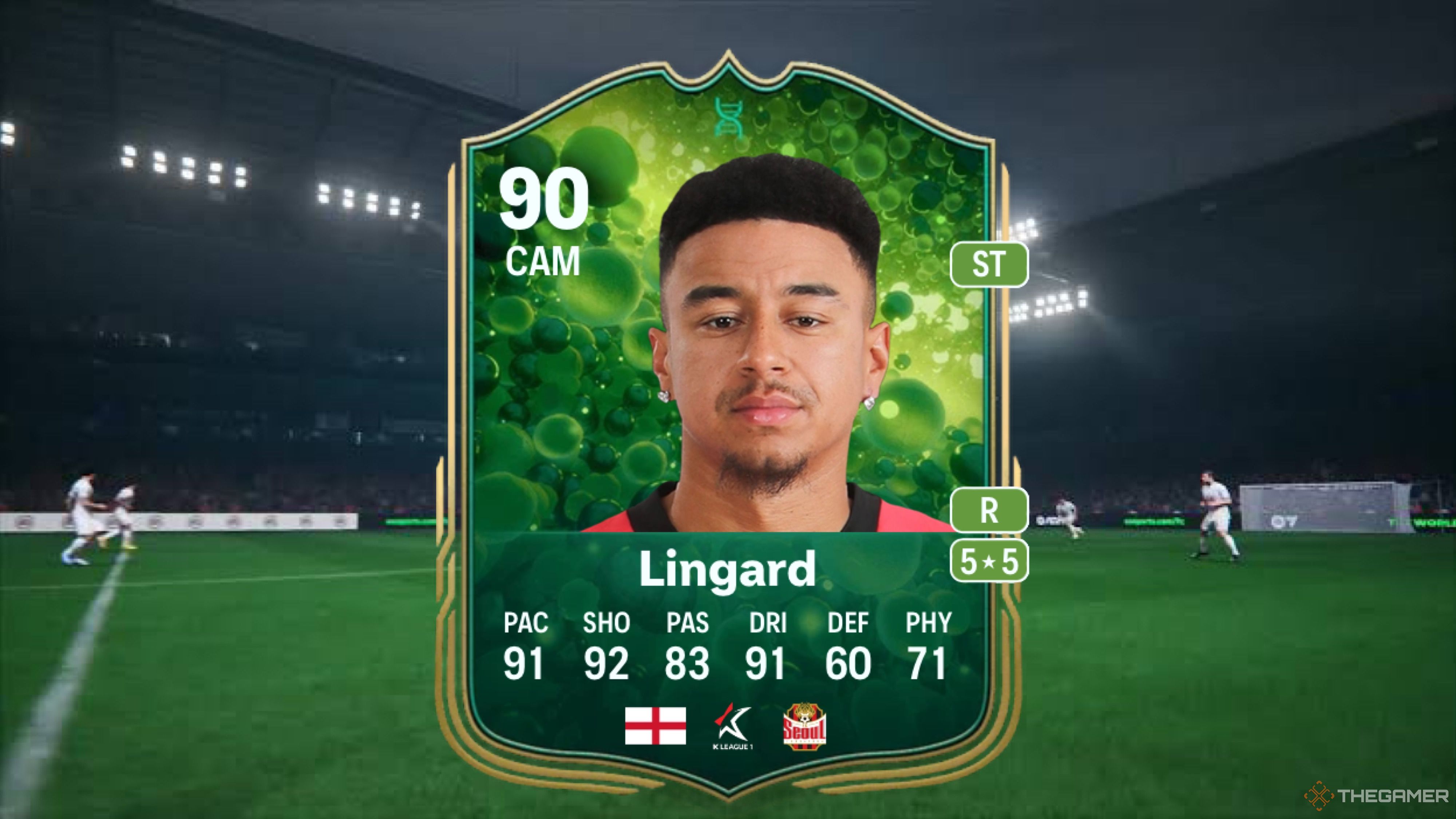 Image showing Lingard card against a faded pitch background.