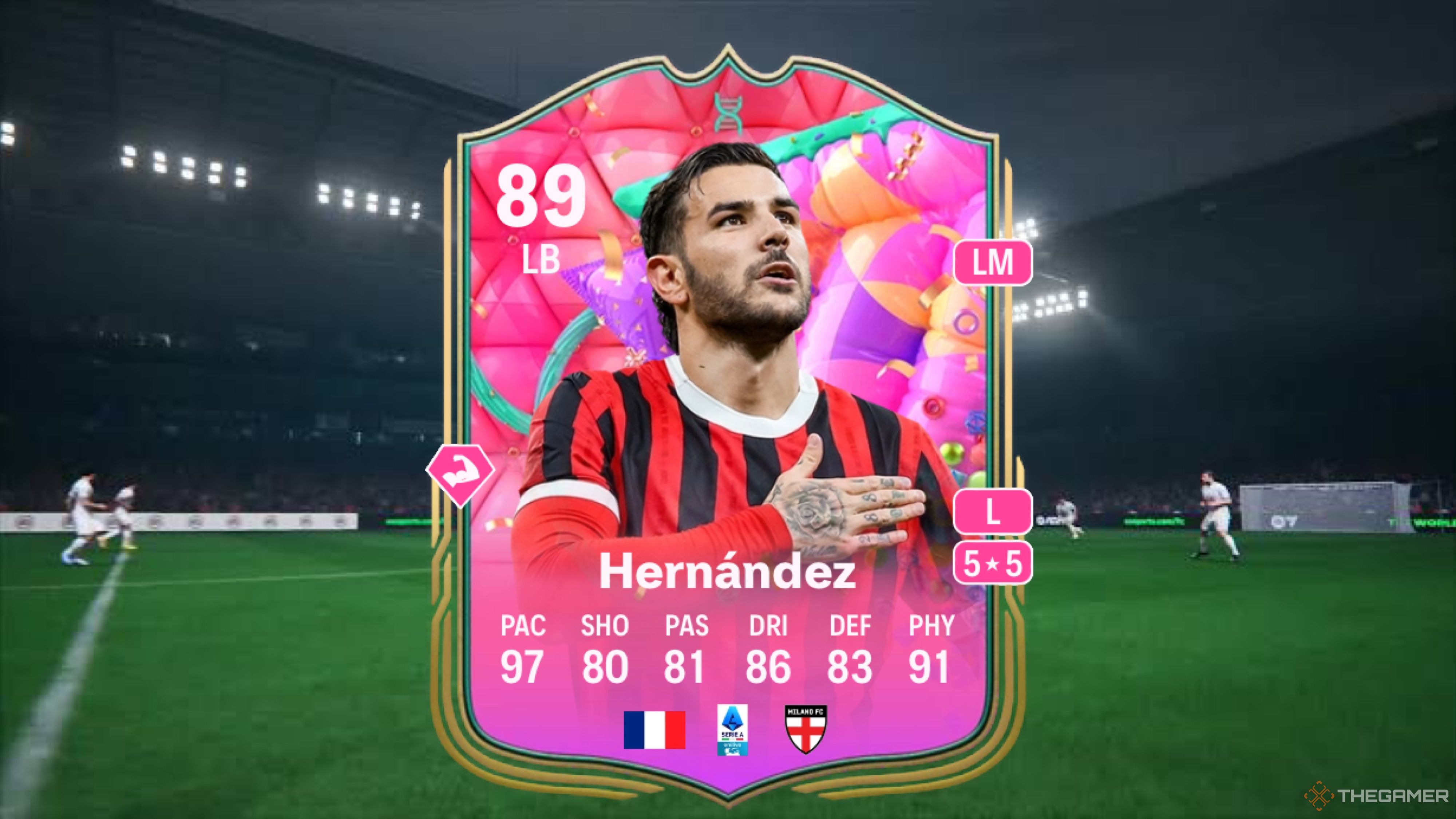 Image showing Hernández card against a faded pitch background.