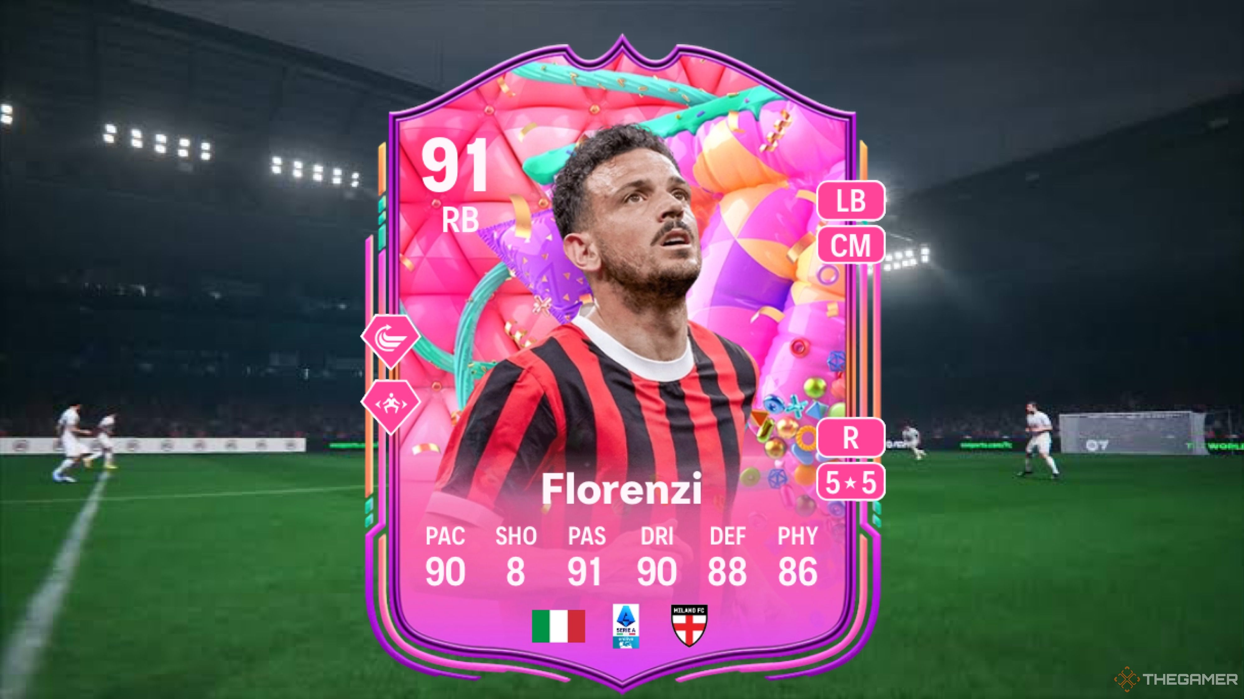 Image showing Florenzi card against a faded pitch background.