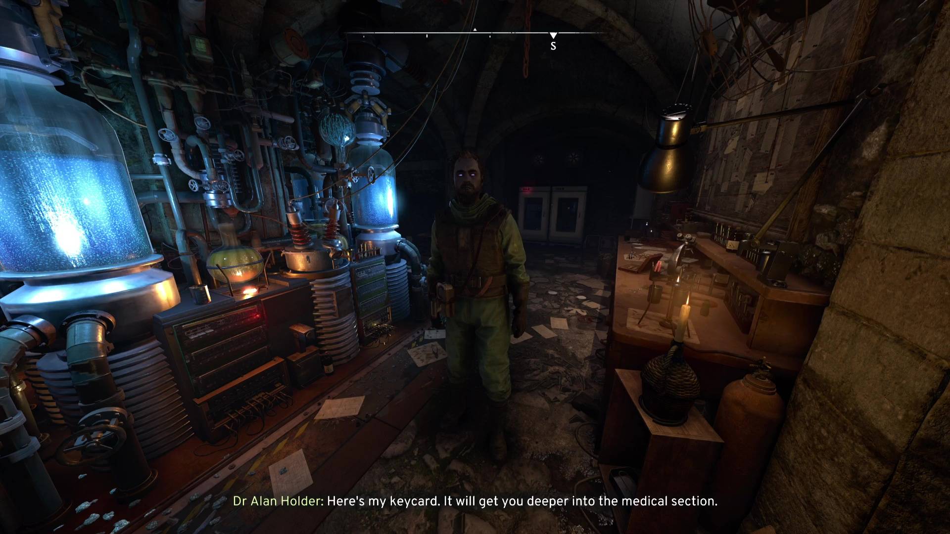 Speaking with Dr. Alan Holder in the Forgotten Cellar in Atomfall.