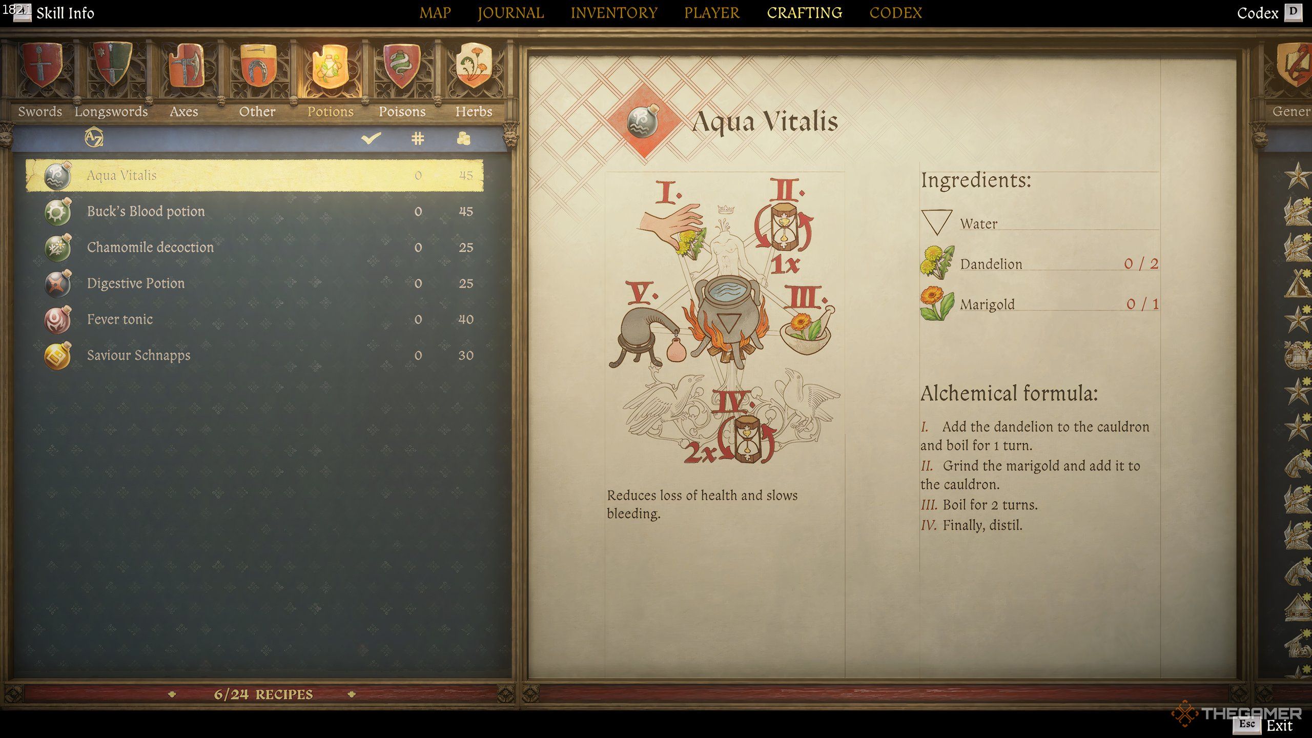 Aqua Vitalis potion recipe in Kingdom Come: Deliverance 2. 