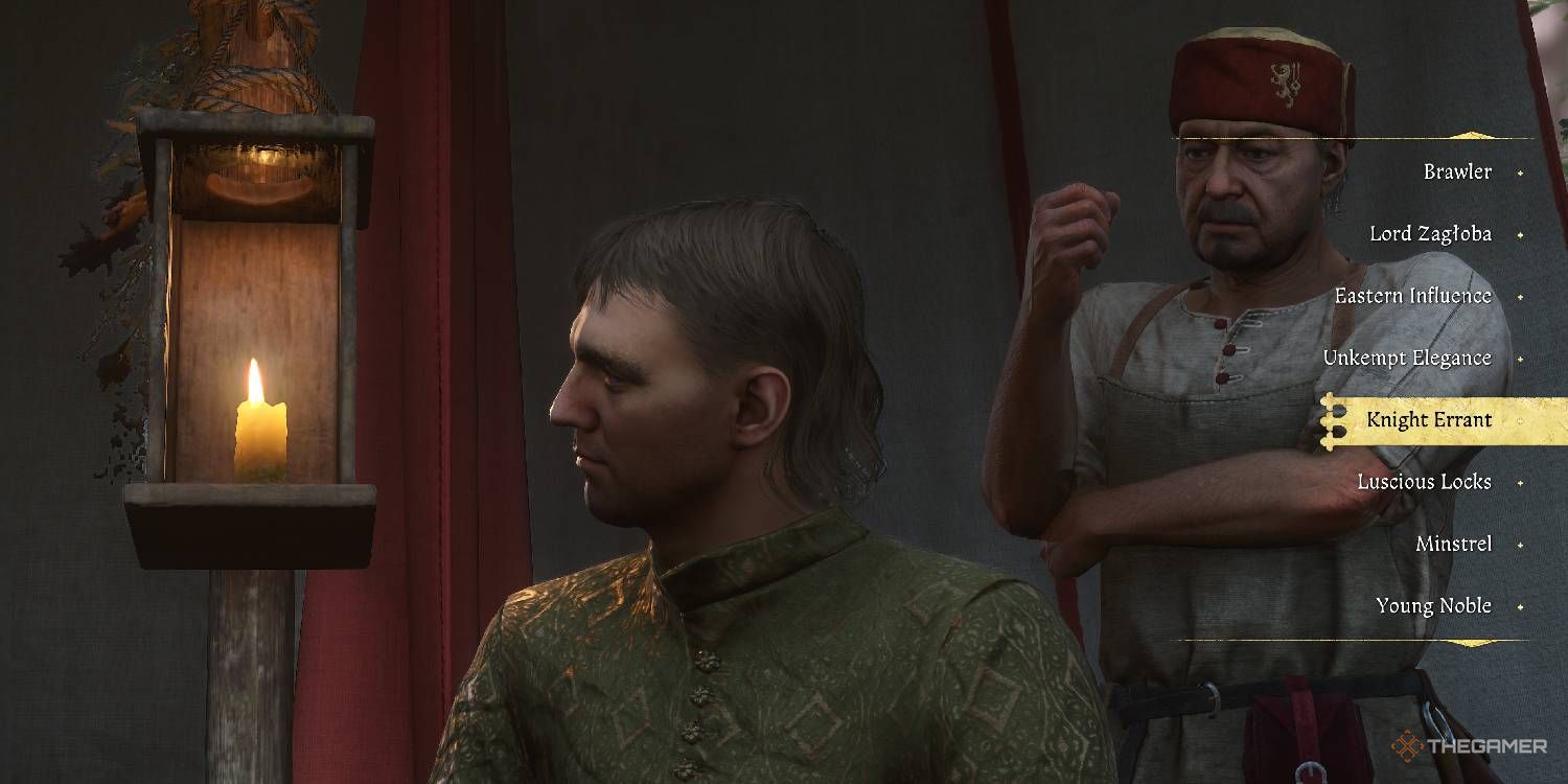 Knight Errant displayed in the barber menu in Kingdom Come Deliverance 2.