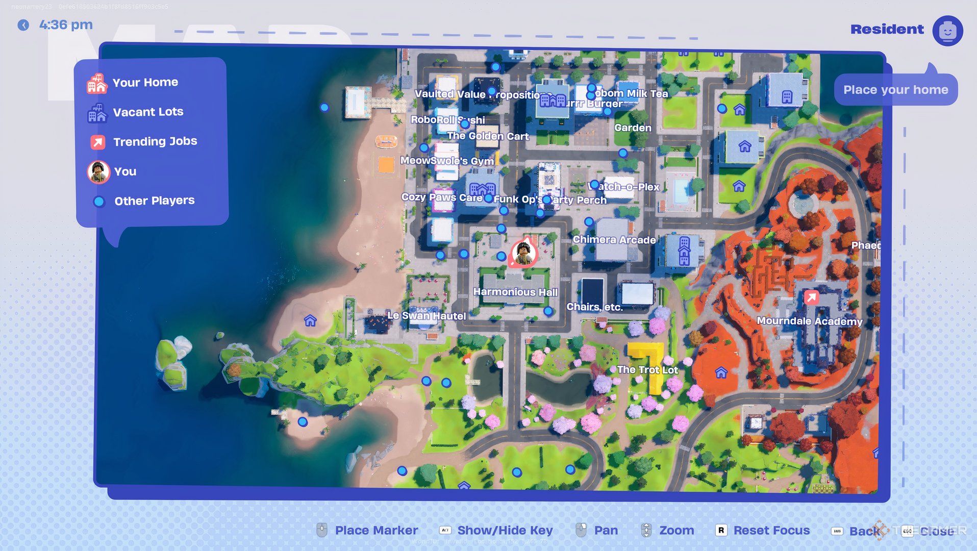 Lego Fortnite Brick Life an overhead view of the city from the map with character in center. 