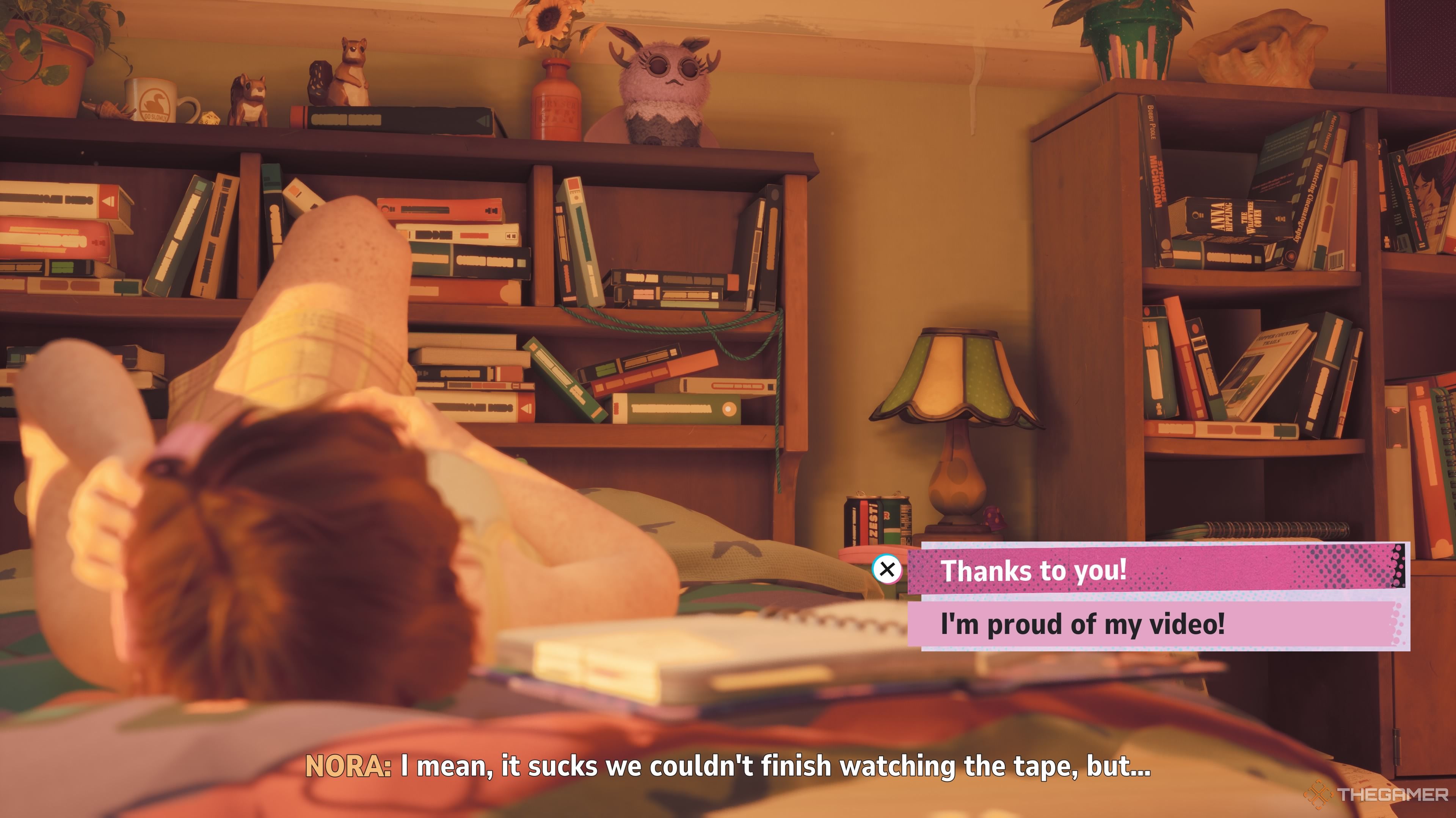 In Lost Records: Bloom & Rage, Swann talks to Nora on the phone while laying on her bed.