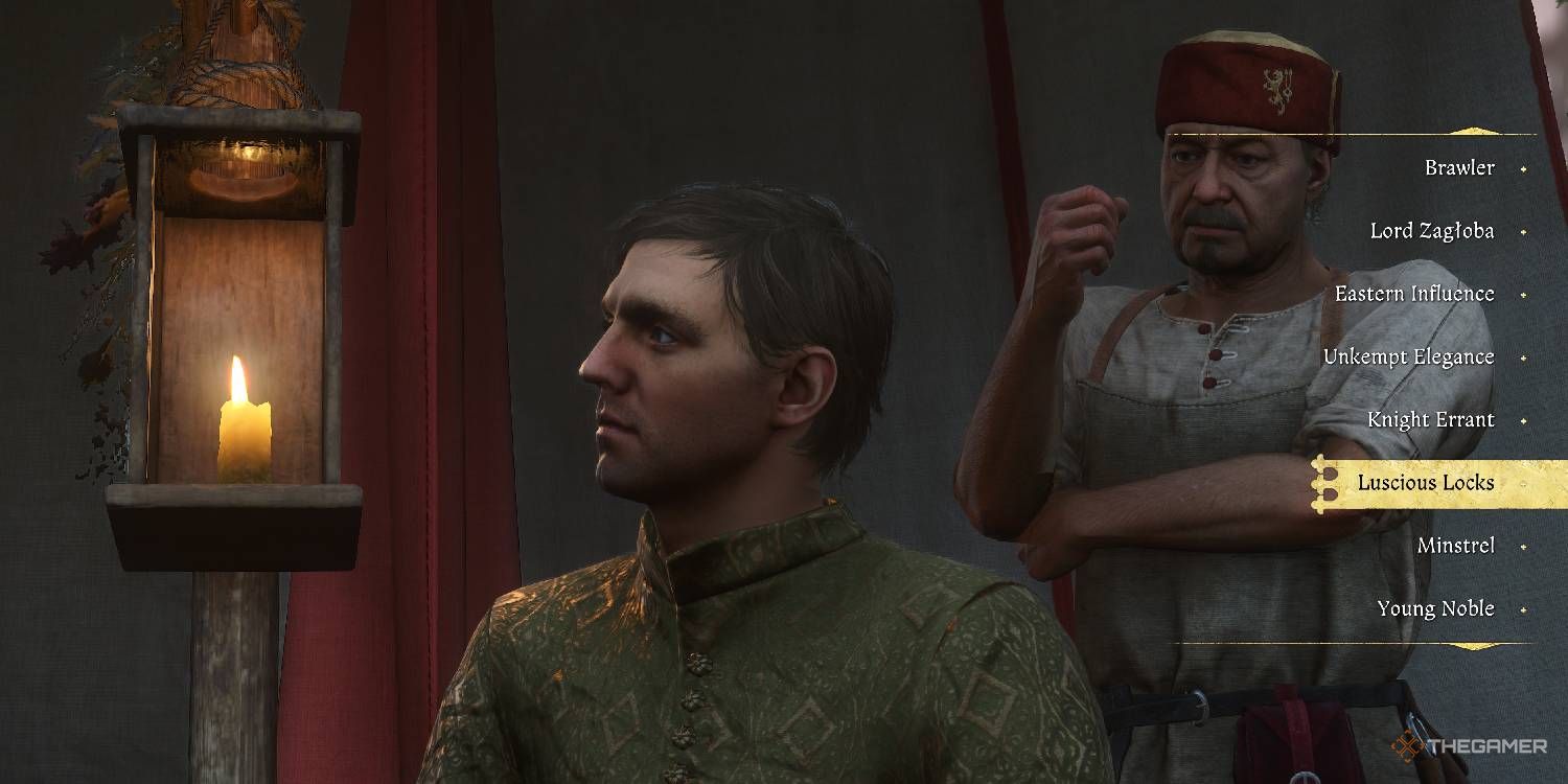 Luscious Locks displayed in the barber menu in Kingdom Come Deliverance 2.
