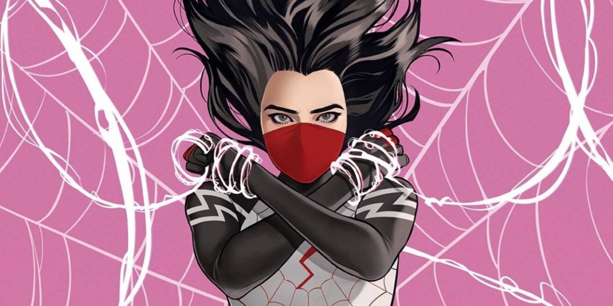Silk with web on pink background