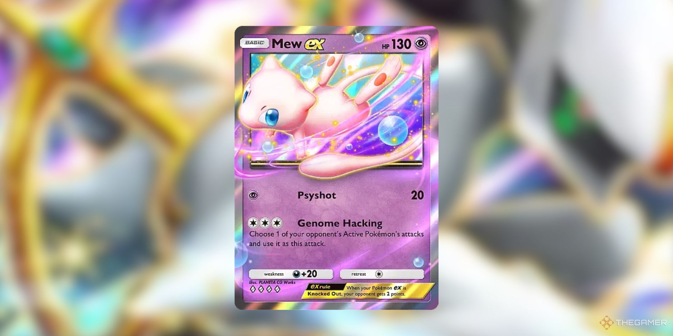 Mew ex in front of an Arceus background in Pokemon Pocket.