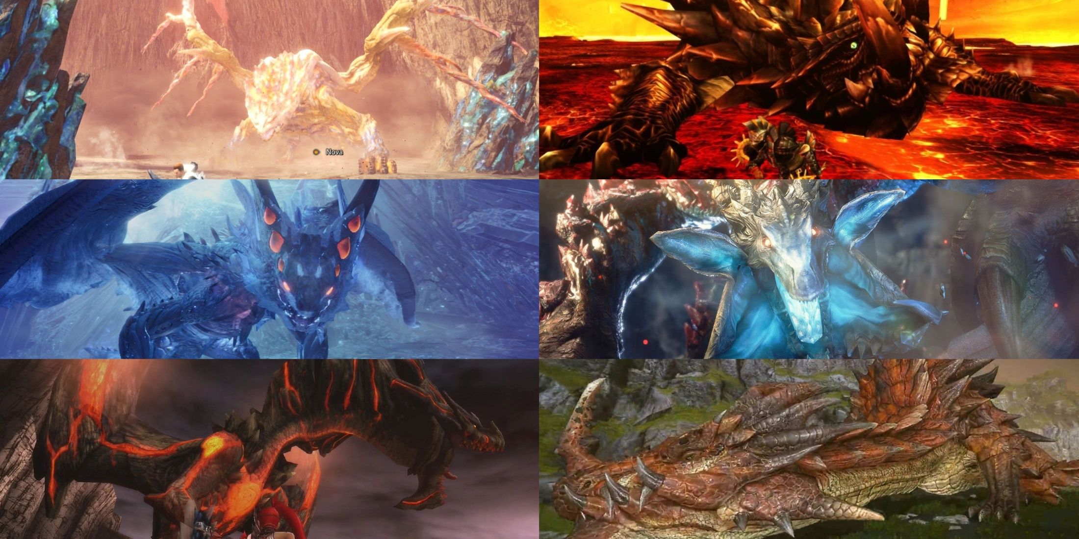 Monster Hunter World Iceborne, Monster hunter 3, Monster Hunter 4, Monster Hunter Freedom Unite, Monster Hunter World best final story bosses mixed gameplay collage