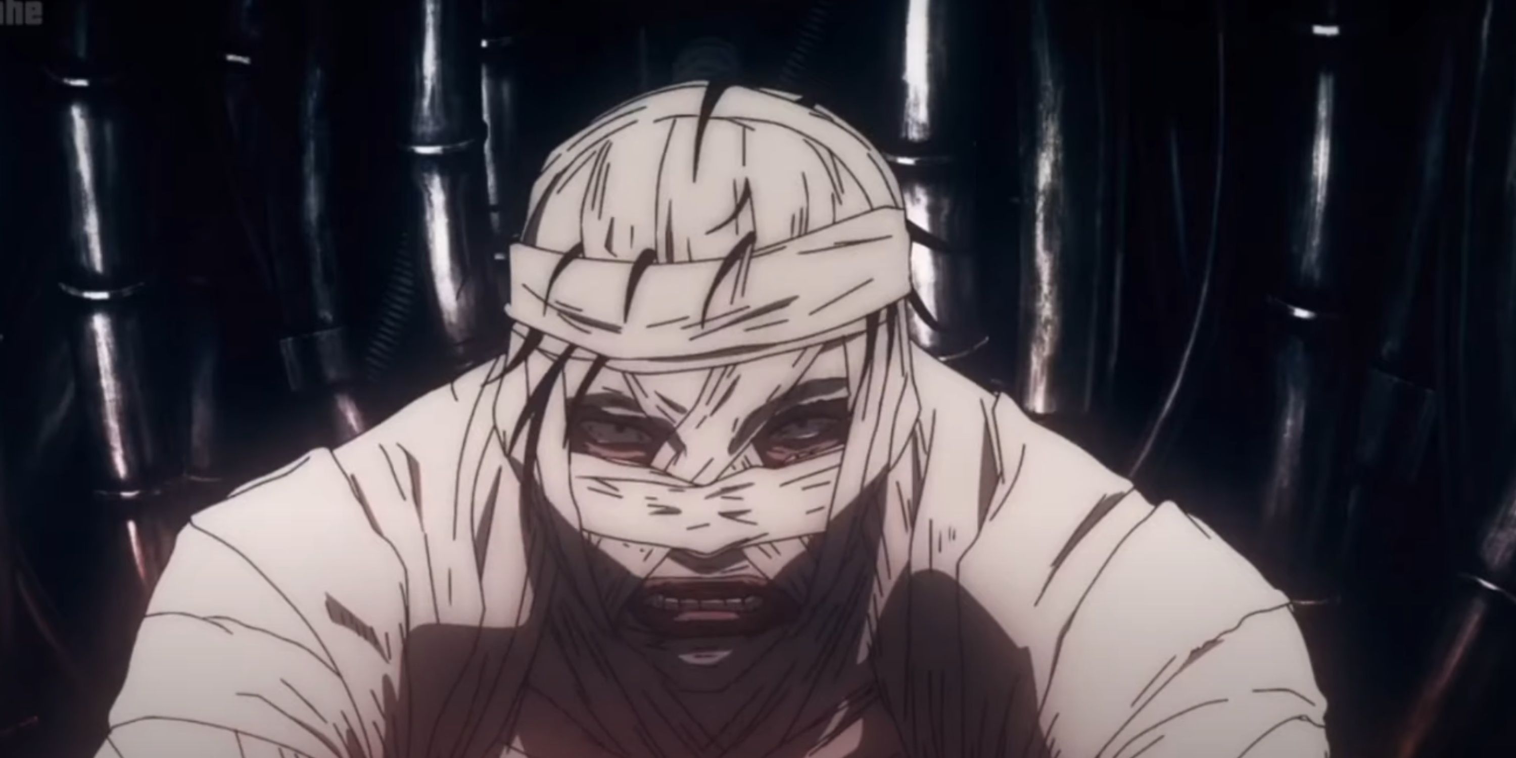 Kokichi Muta's real body, wrapped in bandages.