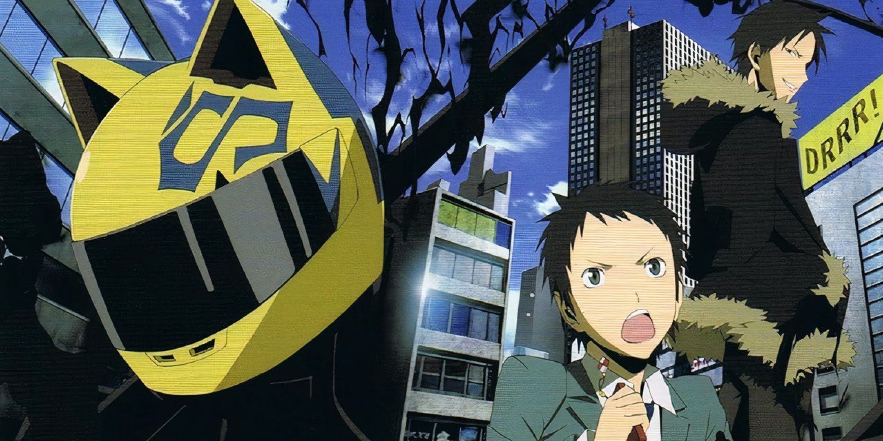 Durarara poster showing Celty, Mikado and Izaya Orihara.