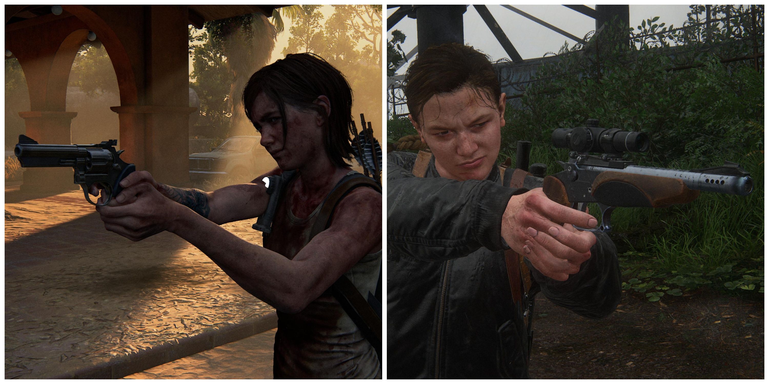 ellie with a revolver, abby with a hunting rifle