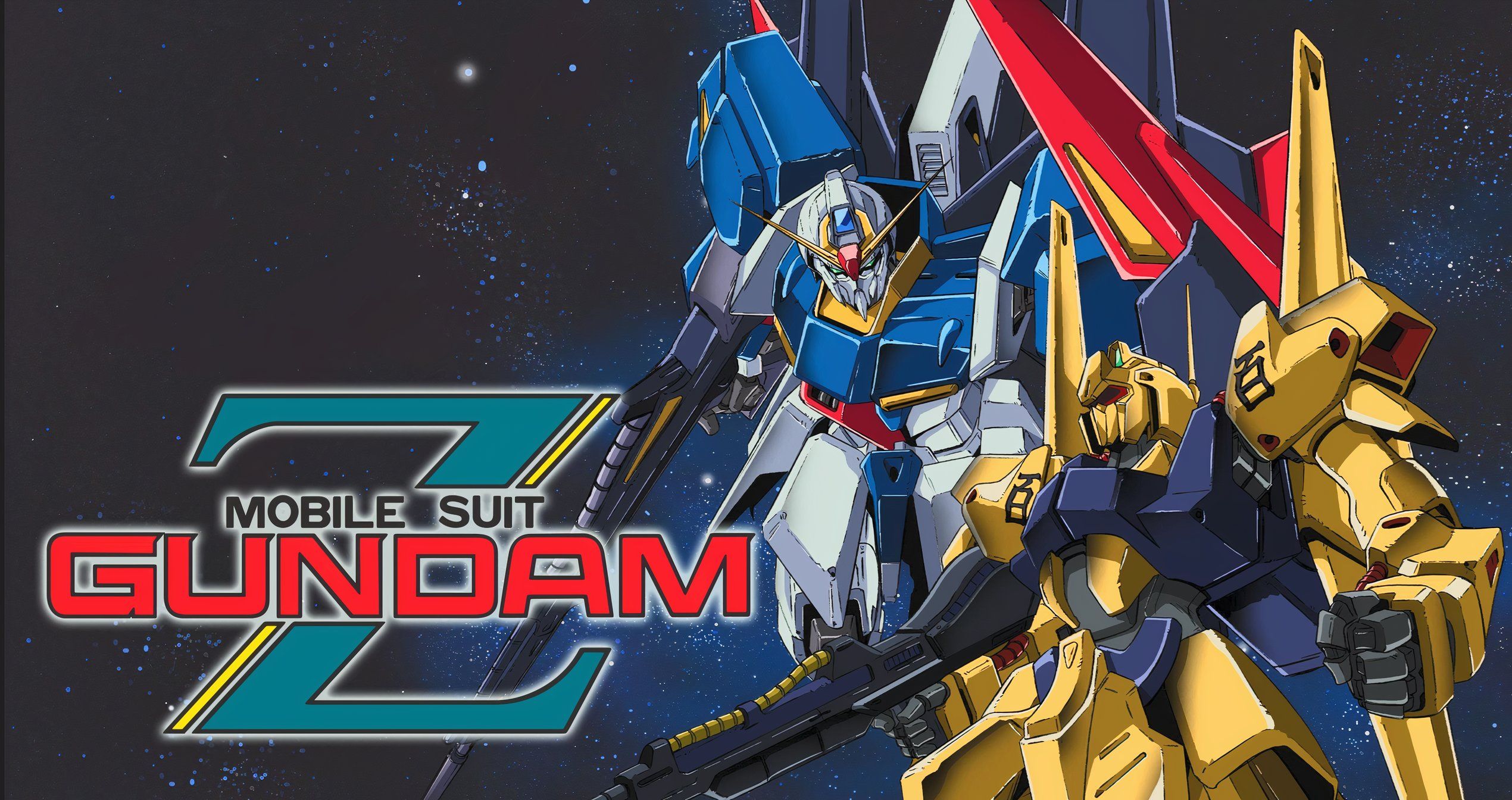 Mobile Suit Zeta Gundam's key art including Zeta Gundam and Hyaku Shiki