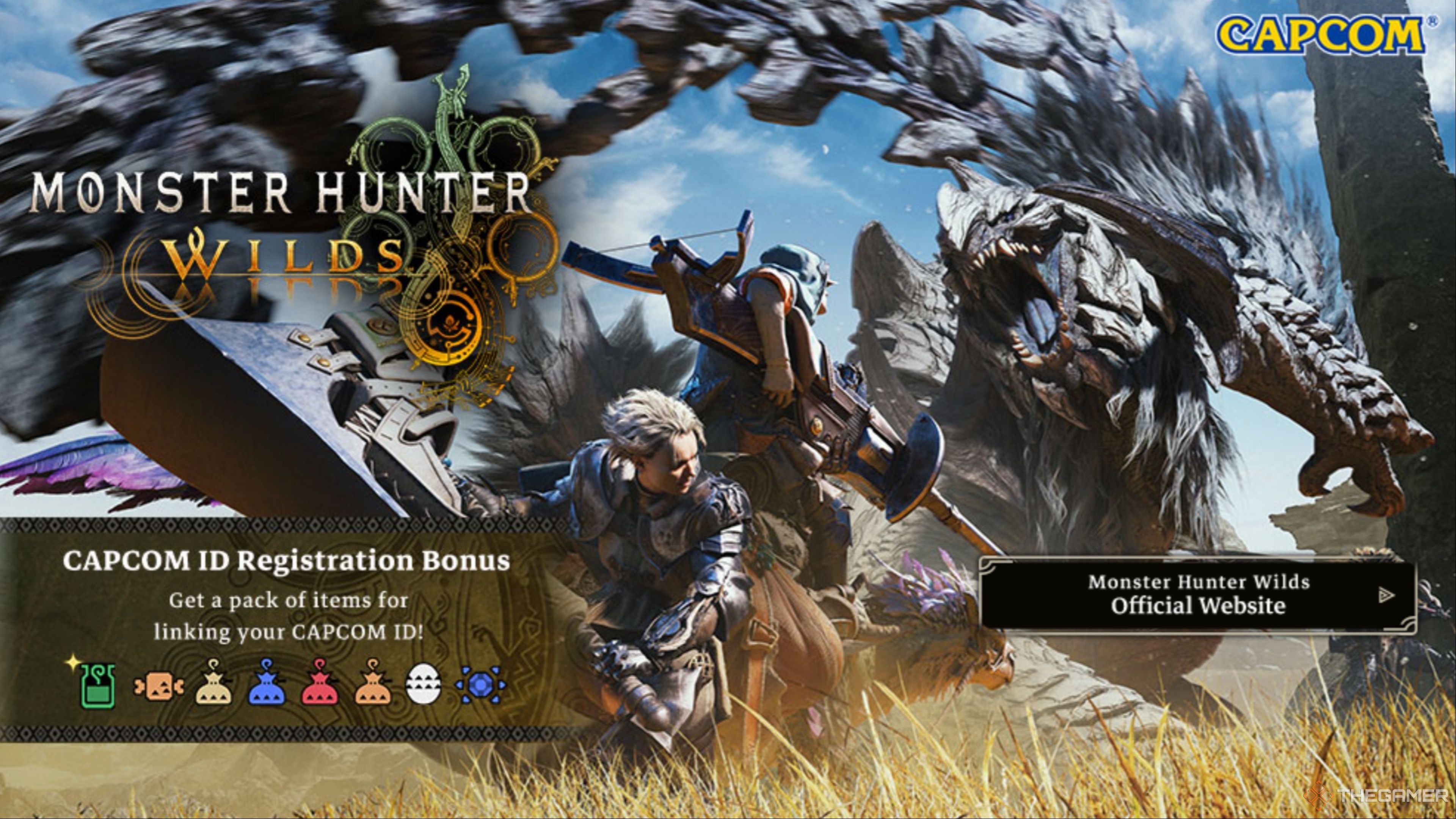 An overview of the Capcom ID Registration Bonus Promotional Event in Monster Hunter Wilds.