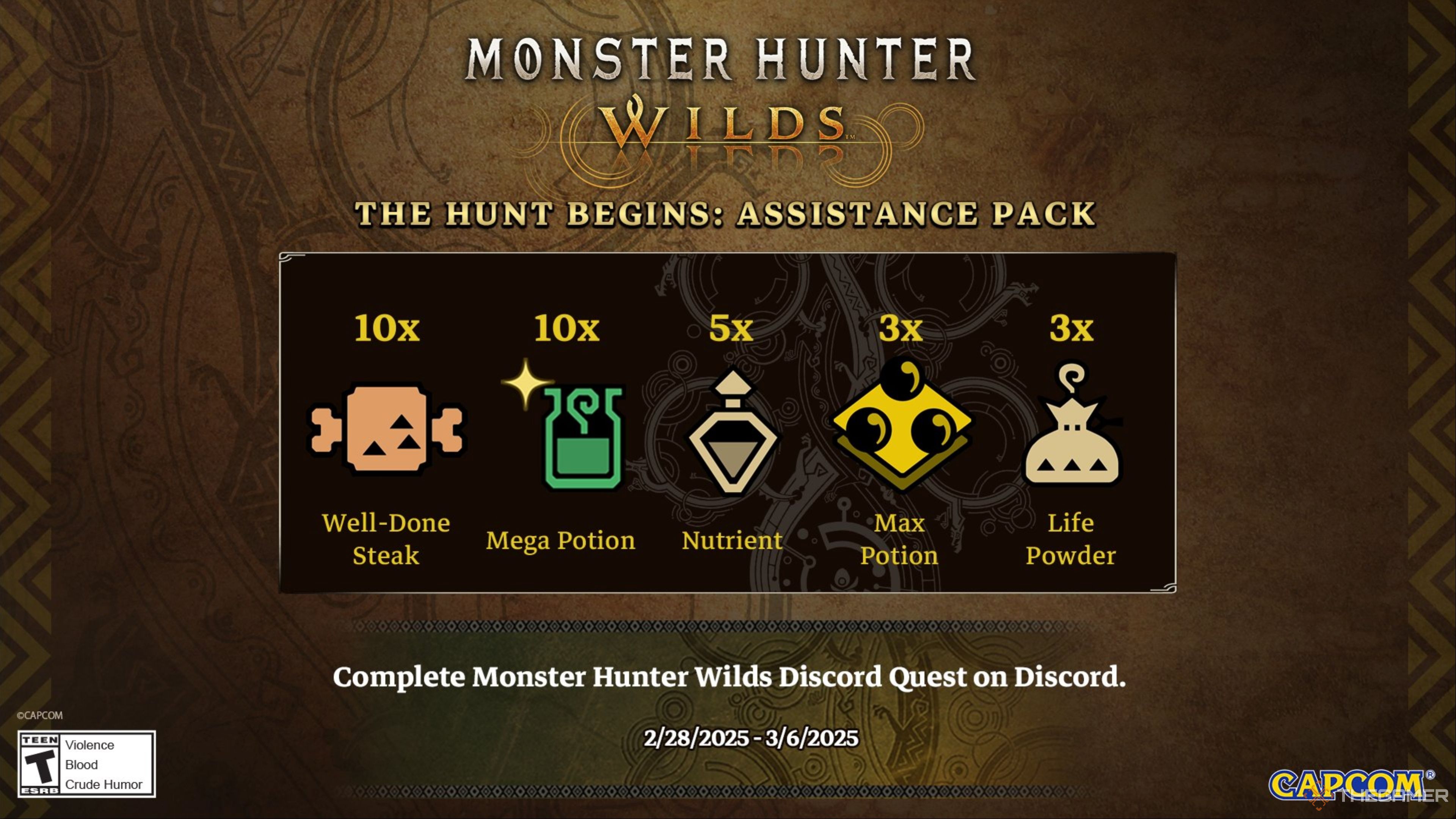 An overview of The Hunt Begins: Assistance Pack for completing the Discord Monster Hunter Wilds Quest.