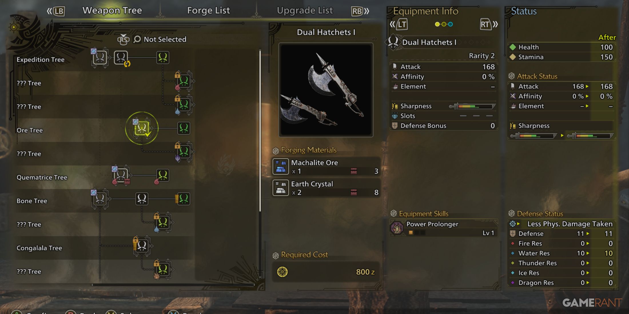 Monster Hunter Wilds forge menu displaying upgrade options for weapons and armor