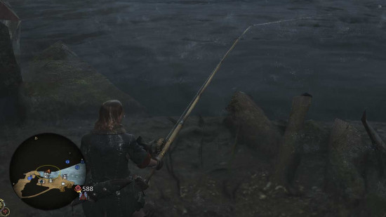 Fishing for the Whopper in Monster Hunter Wilds.