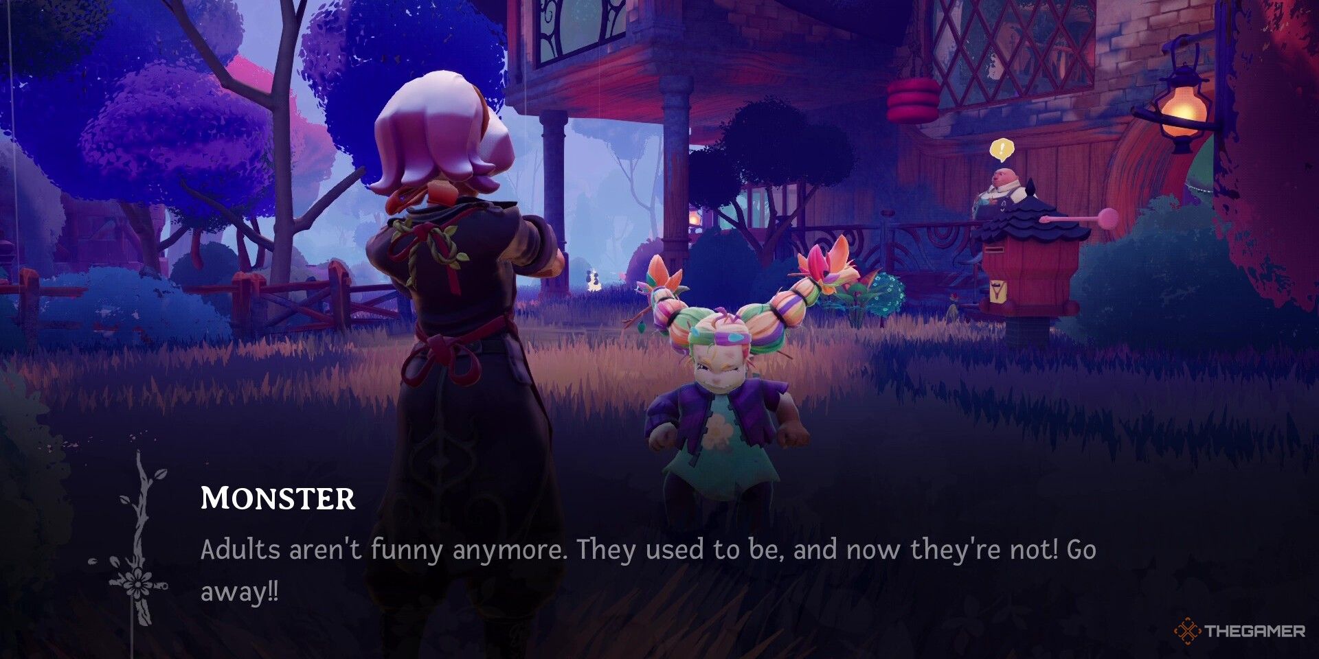 Monster telling Alta that adults aren't funny.