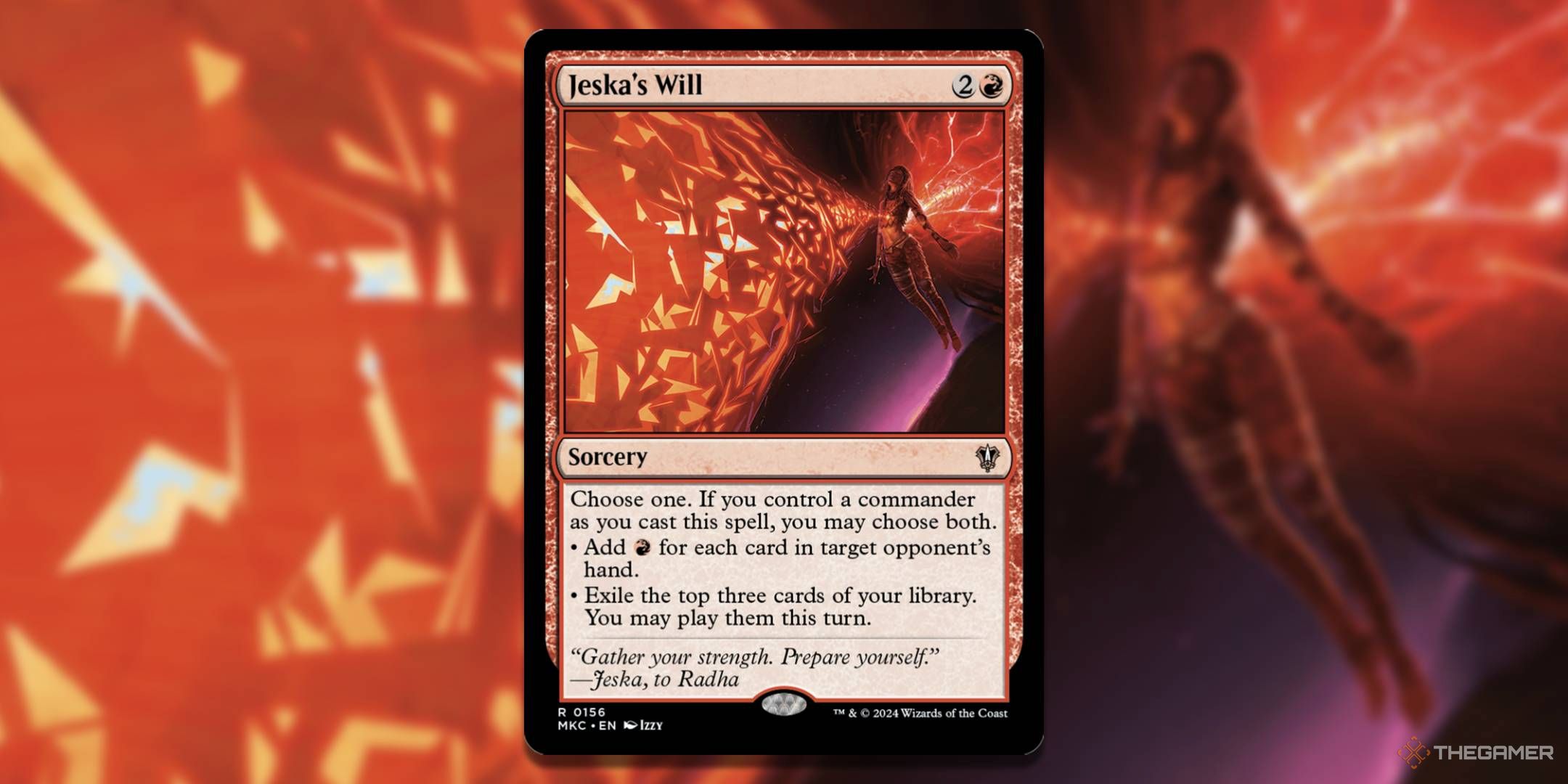 MTG Jeska's Will card with the art in the background.