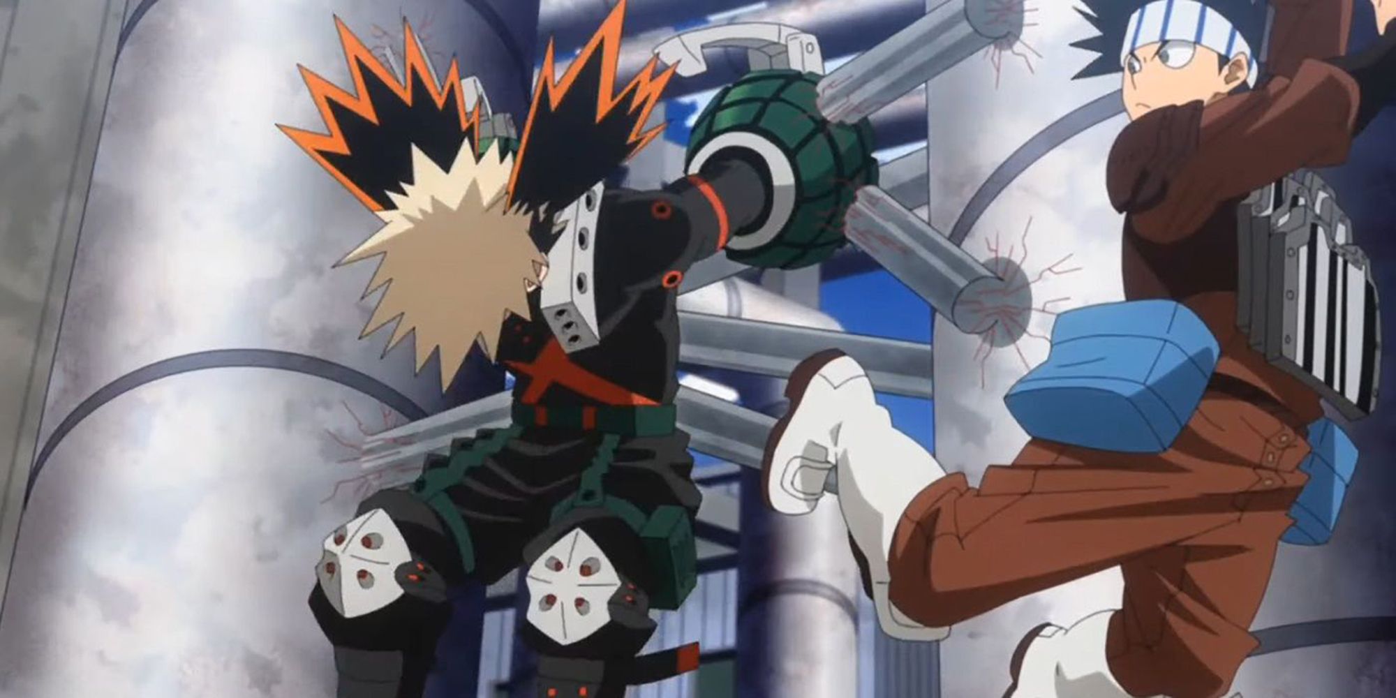 Welder uses the Weld Quirk to fuse Bakugo to some pipes