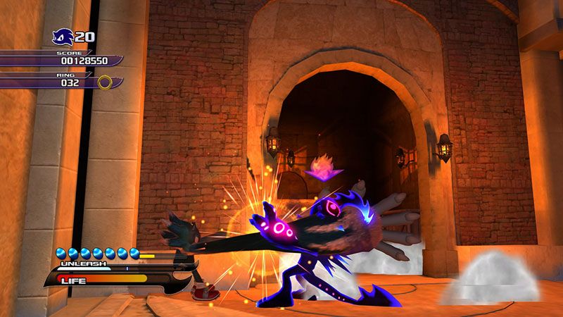 Werehog Sonic finds some dark creatures in Sonic Unleashed. 