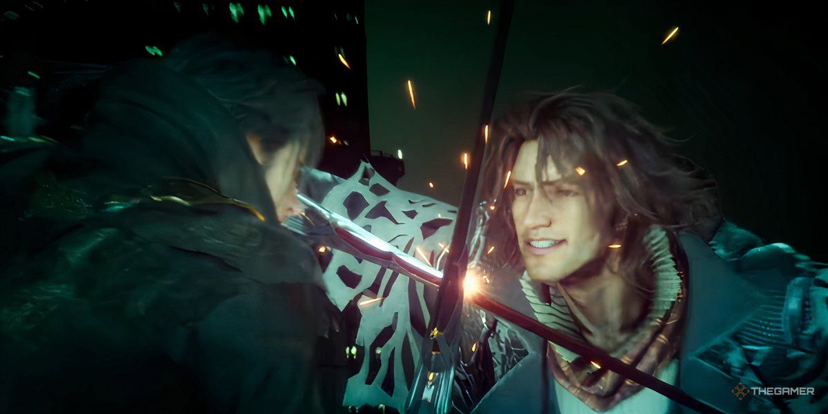 Ardyn blocks a sword strike from Noctis in the climactic battle from Final Fantasy 15.