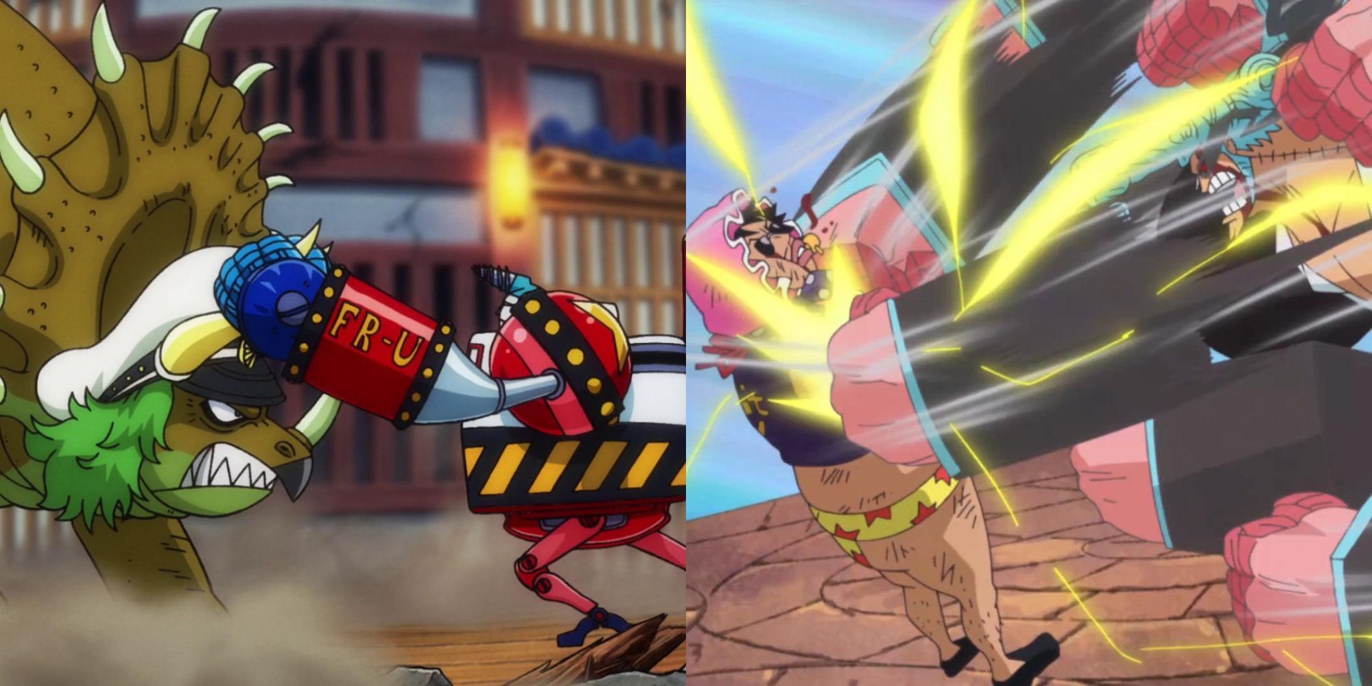 A collage with two of Franky's most memorable enemies: Sasaki and Senor Pink.