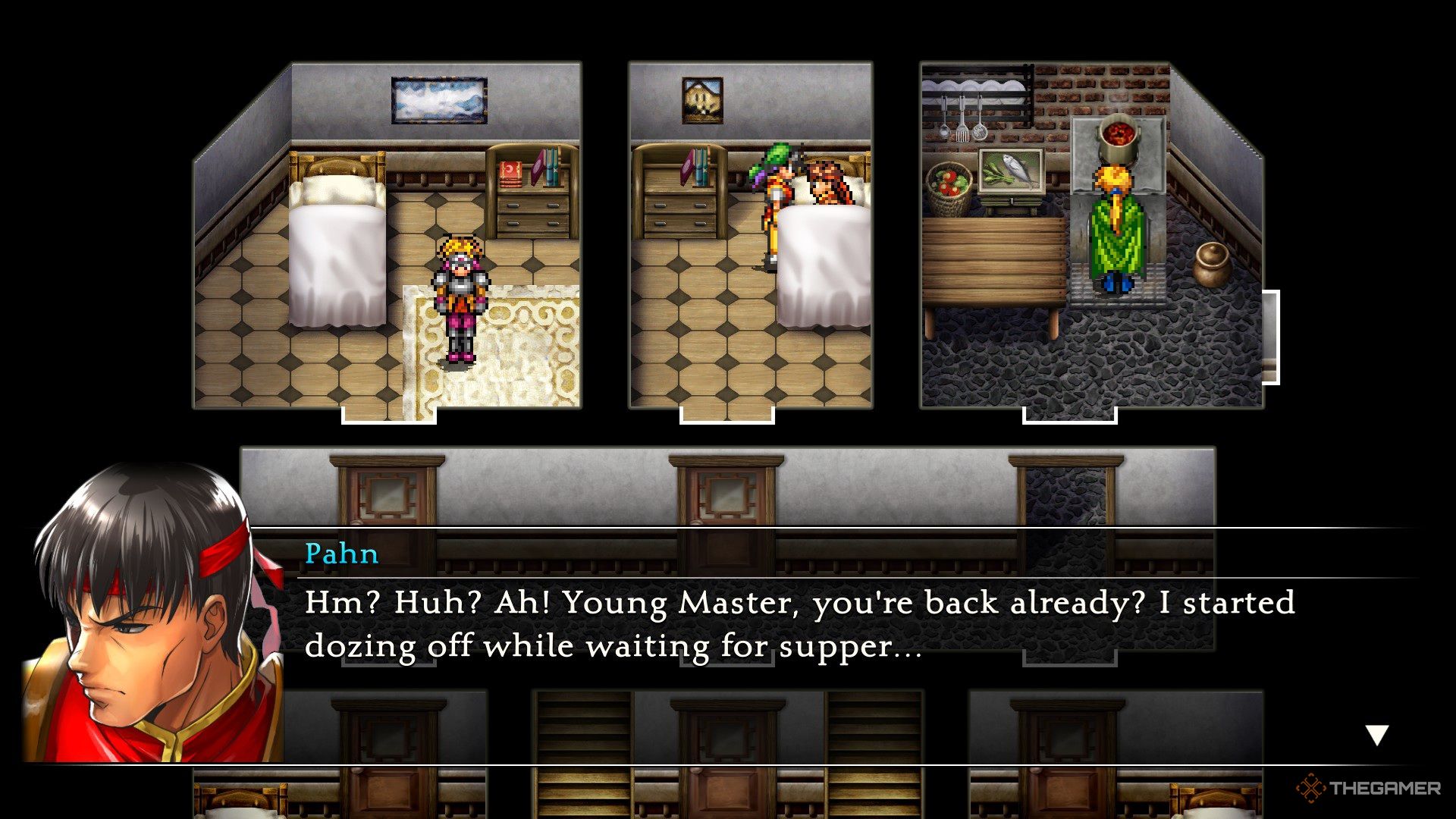 Pahn speaks to the protagonist in Suikoden 1 HD Remaster.