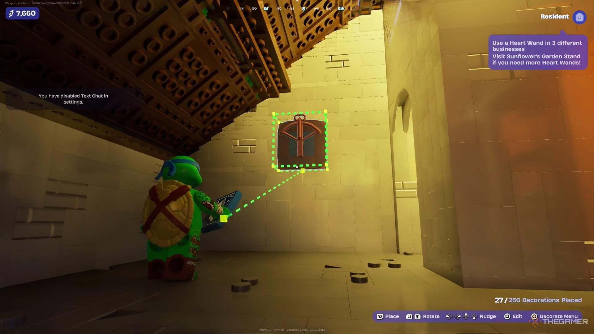Placing the Vamp Champ Trophy in Lego Fortnite Brick Life.