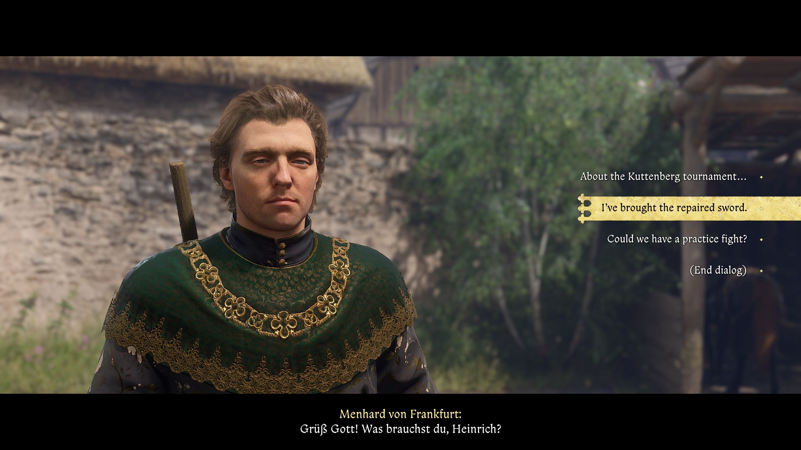 Player about to hand over the reparied soword to Menhard - kcd2