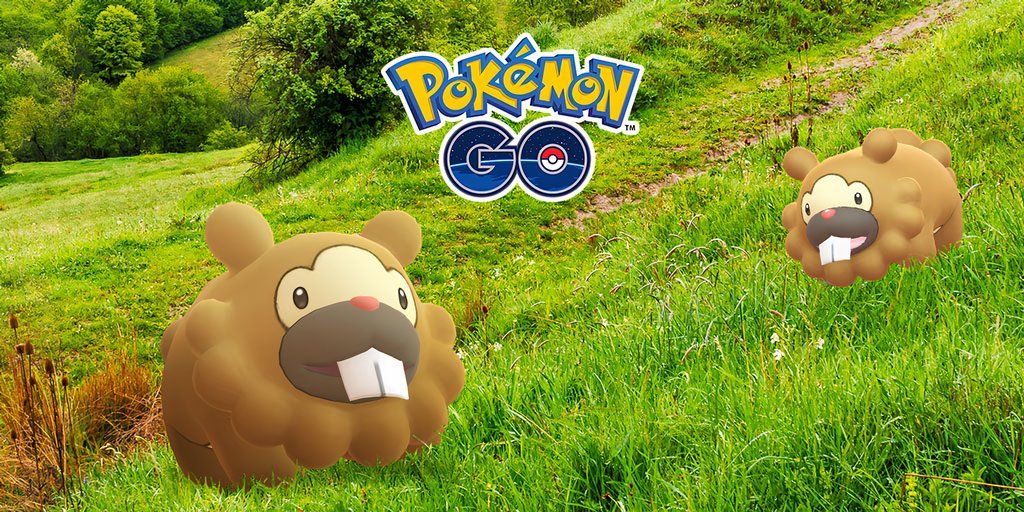 Image of two Bidoof in a grassy field with the Pokemon Go logo above.