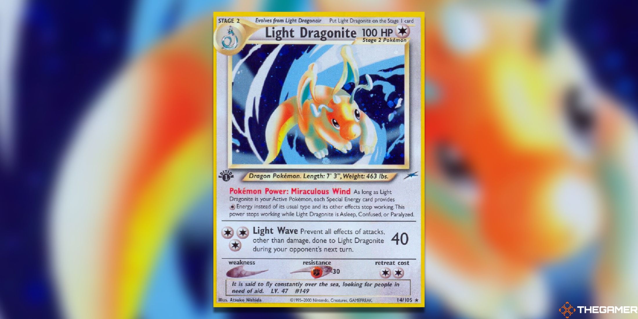 The Light Dragonite Neo Destiny from the Pokemon TCG.