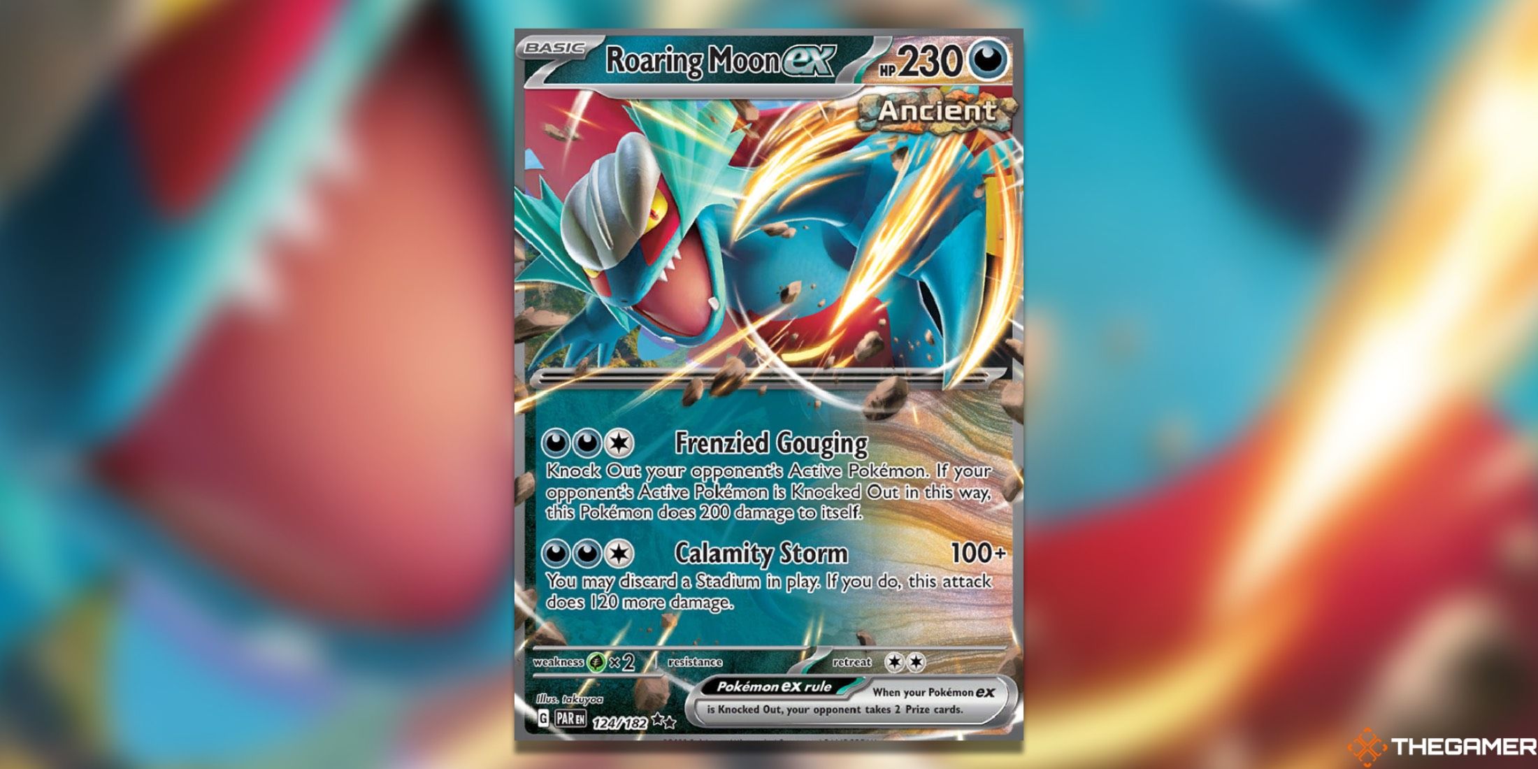 The Roaring Moon Ex Double Rare from Paradox Rift in the Pokemon TCG.