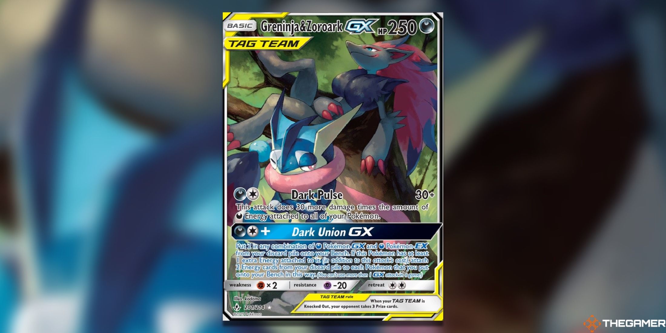 The Unbroken Bonds Greninja&Zoroark Alt Art from the Pokemon TCG.