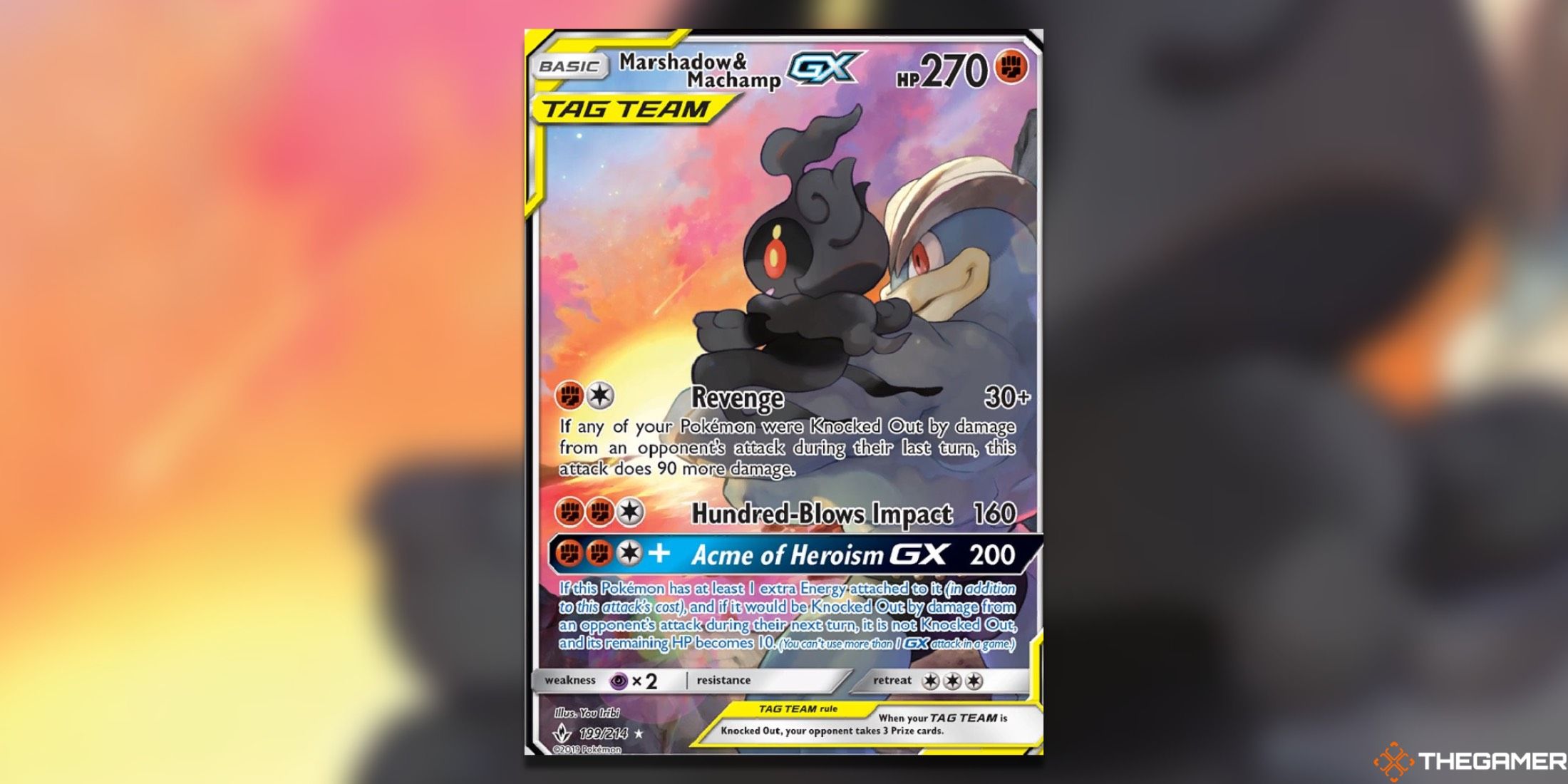 The Unbroken Bonds Marshadow&Machamp GX from the Pokemon TCG.