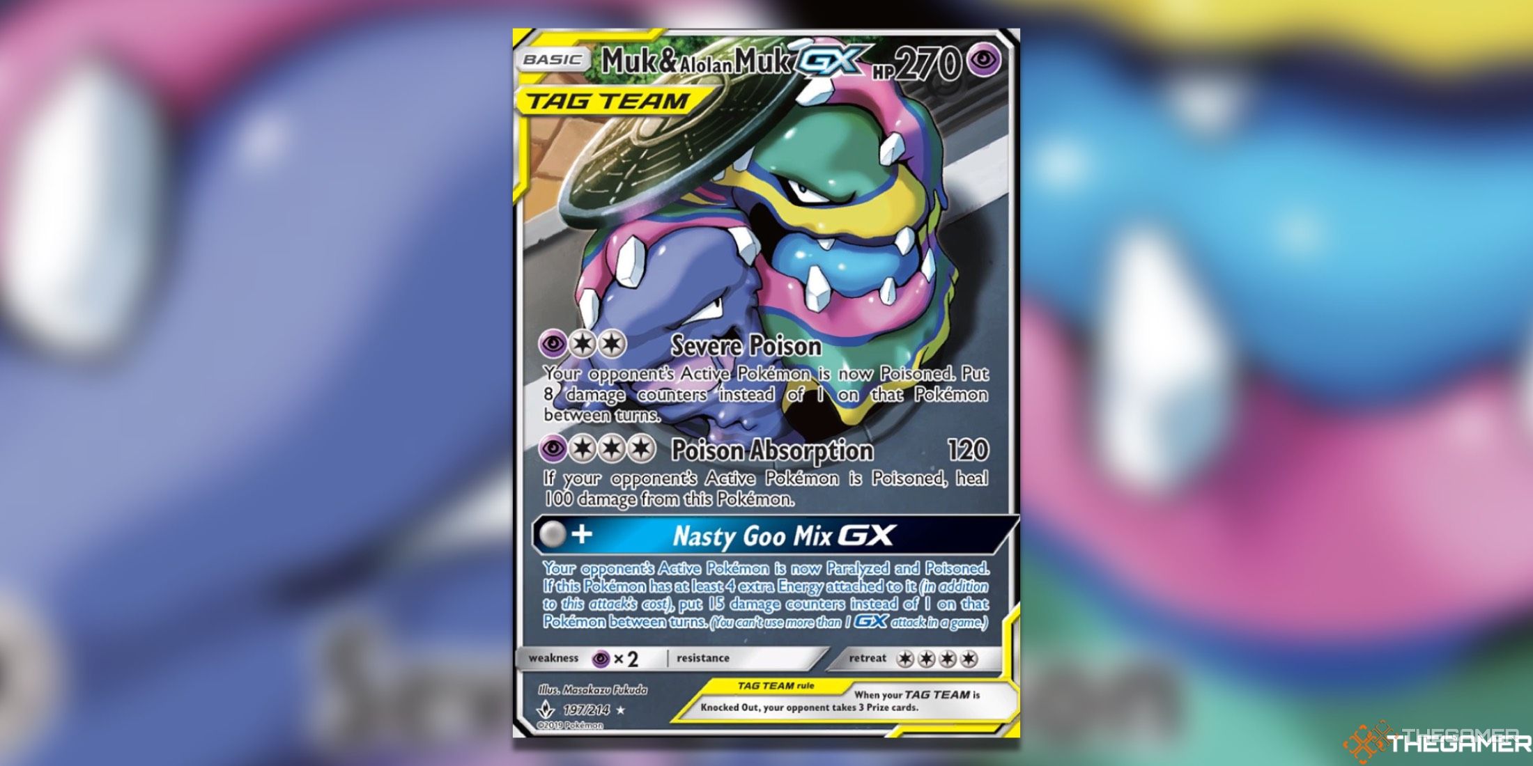 The Unbroken Bonds Muk And Alolan Muk GX Full Art from the Pokemon TCG.