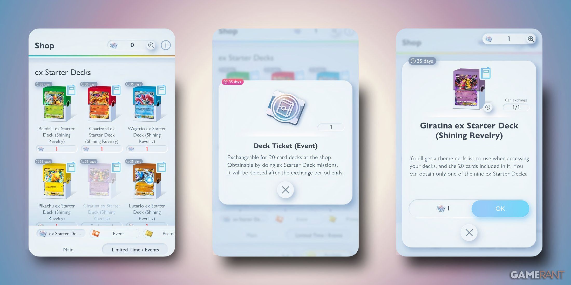 how to get deck ticket and unlock free ex starter decks in pokemon tcg pocket.