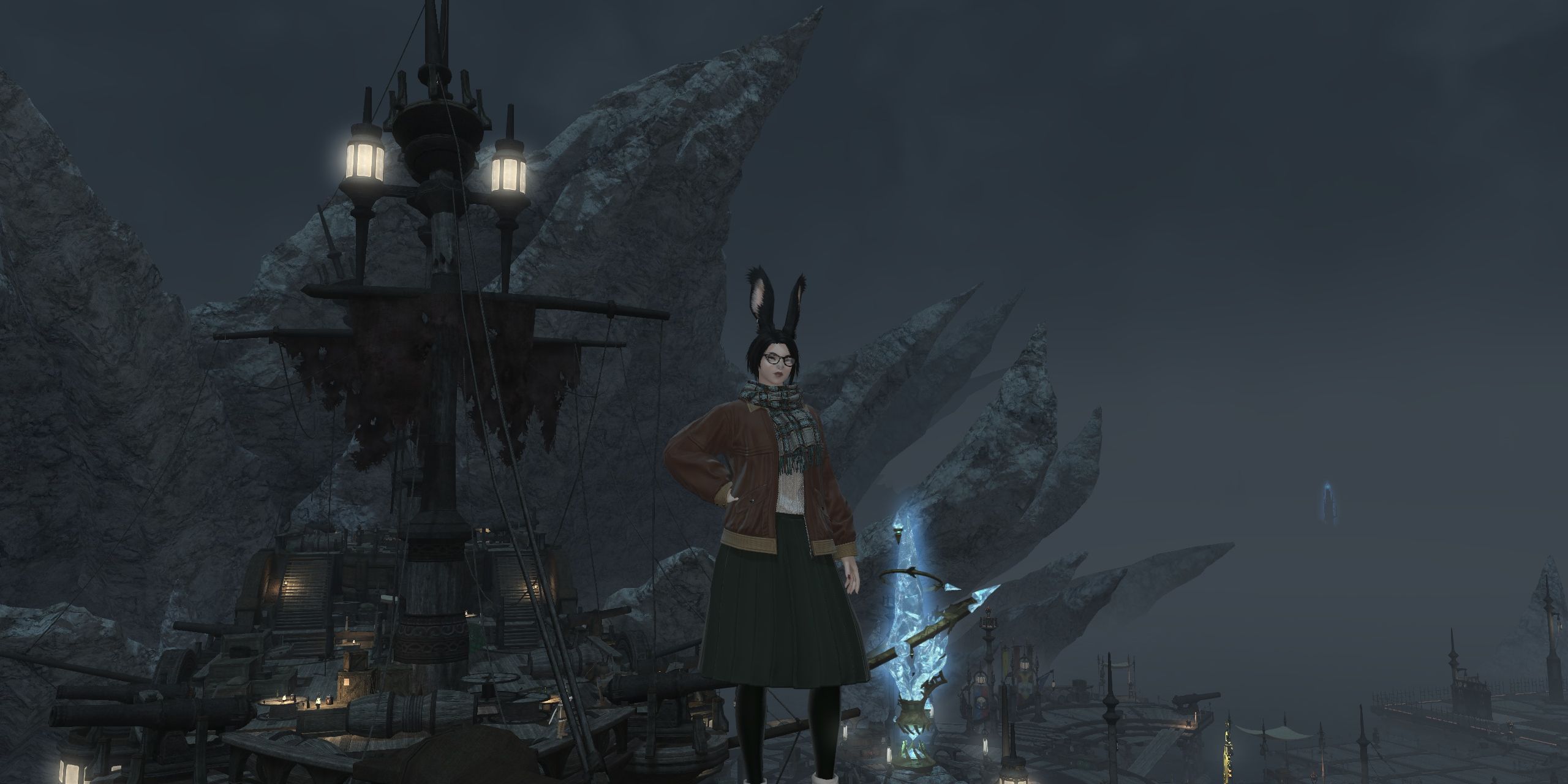 The Warrior Of Light standing high in the Wolves Den in Final Fantasy 14.